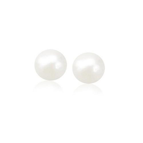 14K Yellow Gold Freshwater Cultured White Pearl Stud Earrings - 8.0mm Round Pearl Earrings for Women, Gift for Her, Wedding, Anniversary, Birthday & Special Occasions