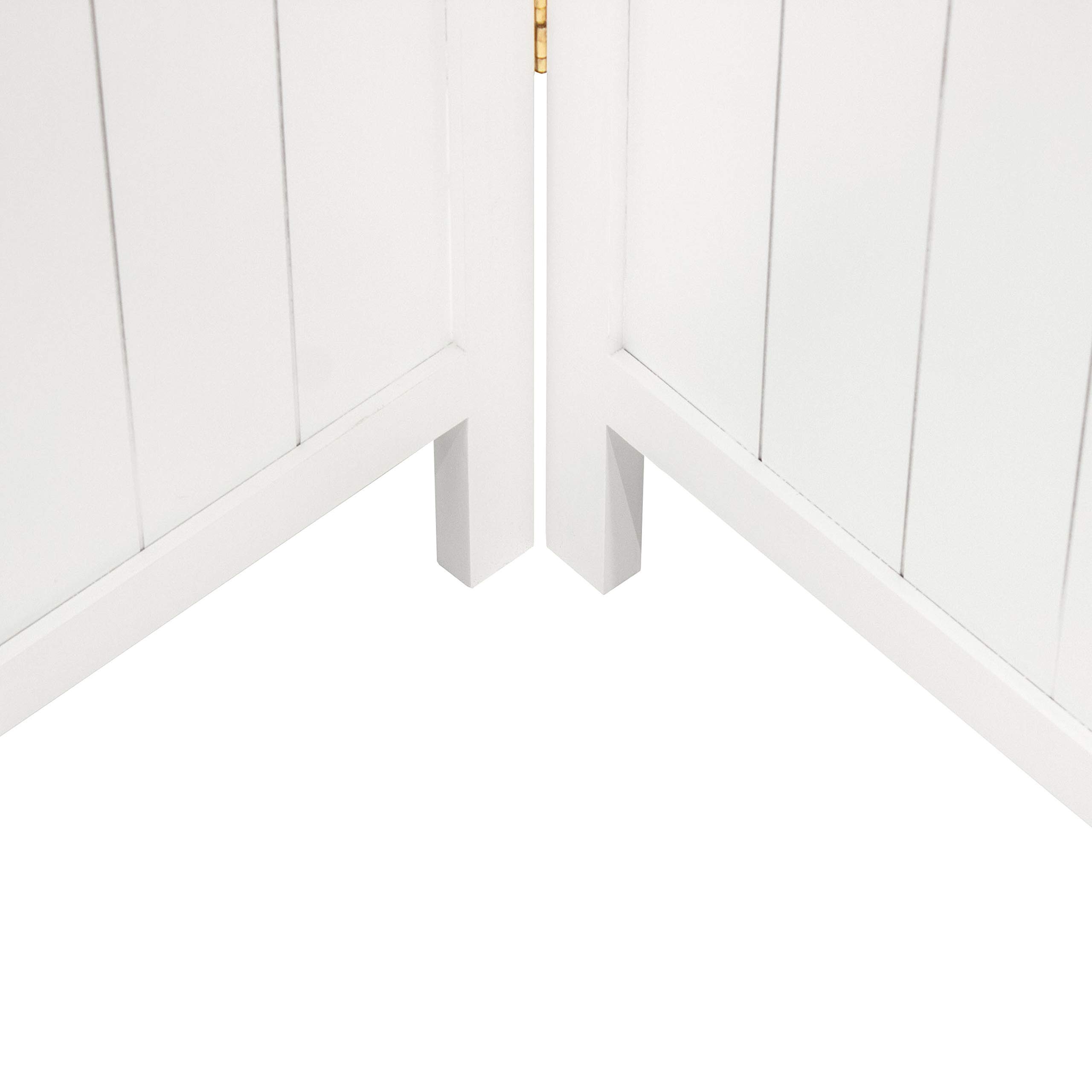 6 ft. Tall Red Lantern Louvered Beadboard Room Divider - White 4 Panel Folding Privacy Screen for Living Room, Bedroom, or Office Partition