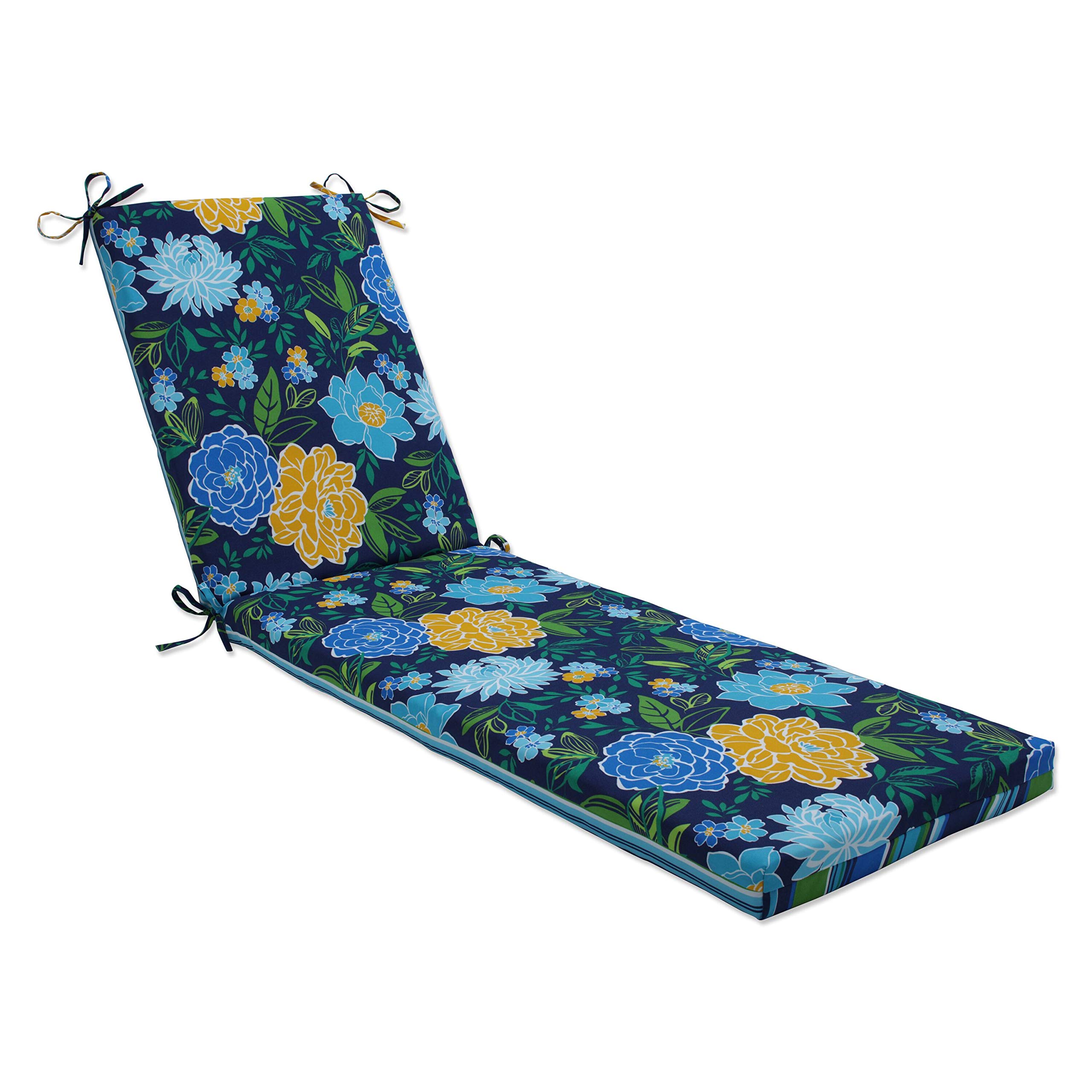 **Pillow Perfect Reversible Floral Stripe Chaise Lounge Cushion - Indoor/Outdoor Use, Plush Fiber Fill, Weather & Fade Resistant, 80