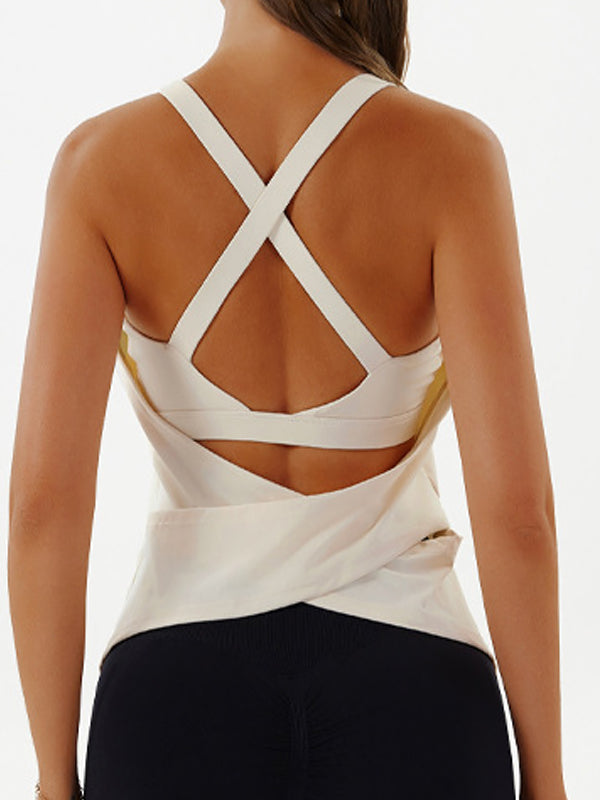 ZASUWA Women's U Neck Cross Back Hollow Out Two-in-One Tank Top - Sexy & Comfortable for Summer, Beach, and Casual Wear