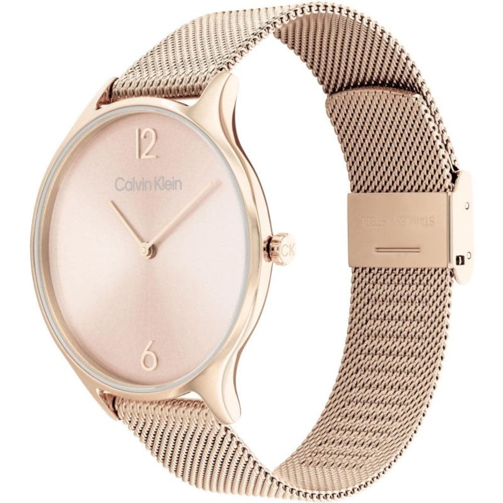 Calvin Klein Women's Rose Gold Watch with Milanese Strap - Elegant Rose Gold Dial, Minimalist Design for Everyday Wear & Special Occasions | Model 25200002