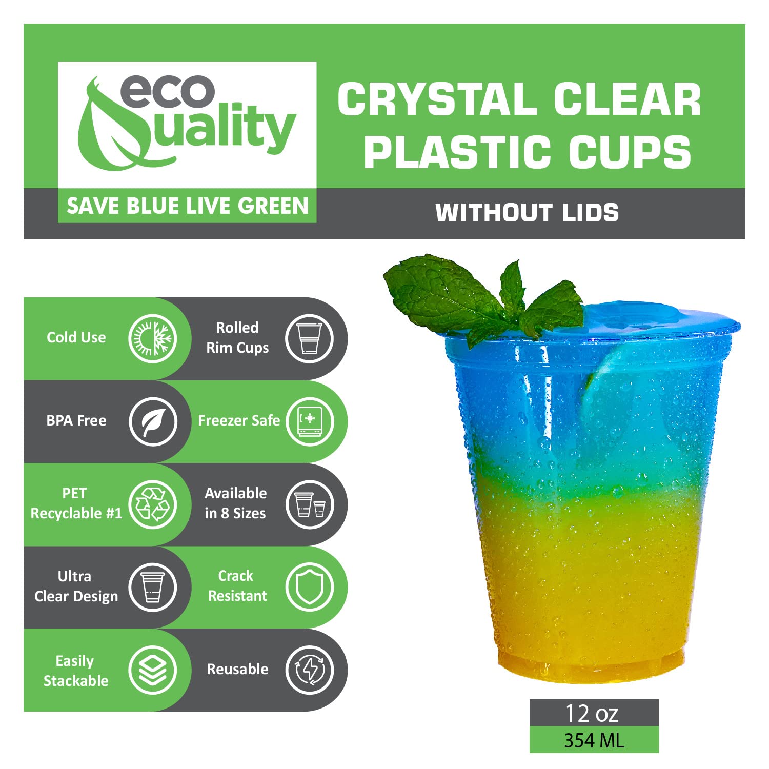 12oz Clear Plastic Disposable Pet Cups - 1000 Pack Crystal Clear PET Cold Drink Cups for Smoothies, Iced Coffee, Juice, Soda & Cocktails | Perfect for Coffee Shops, Parties, Events & Takeout Beverages | BPA-Free & Eco-Friendly