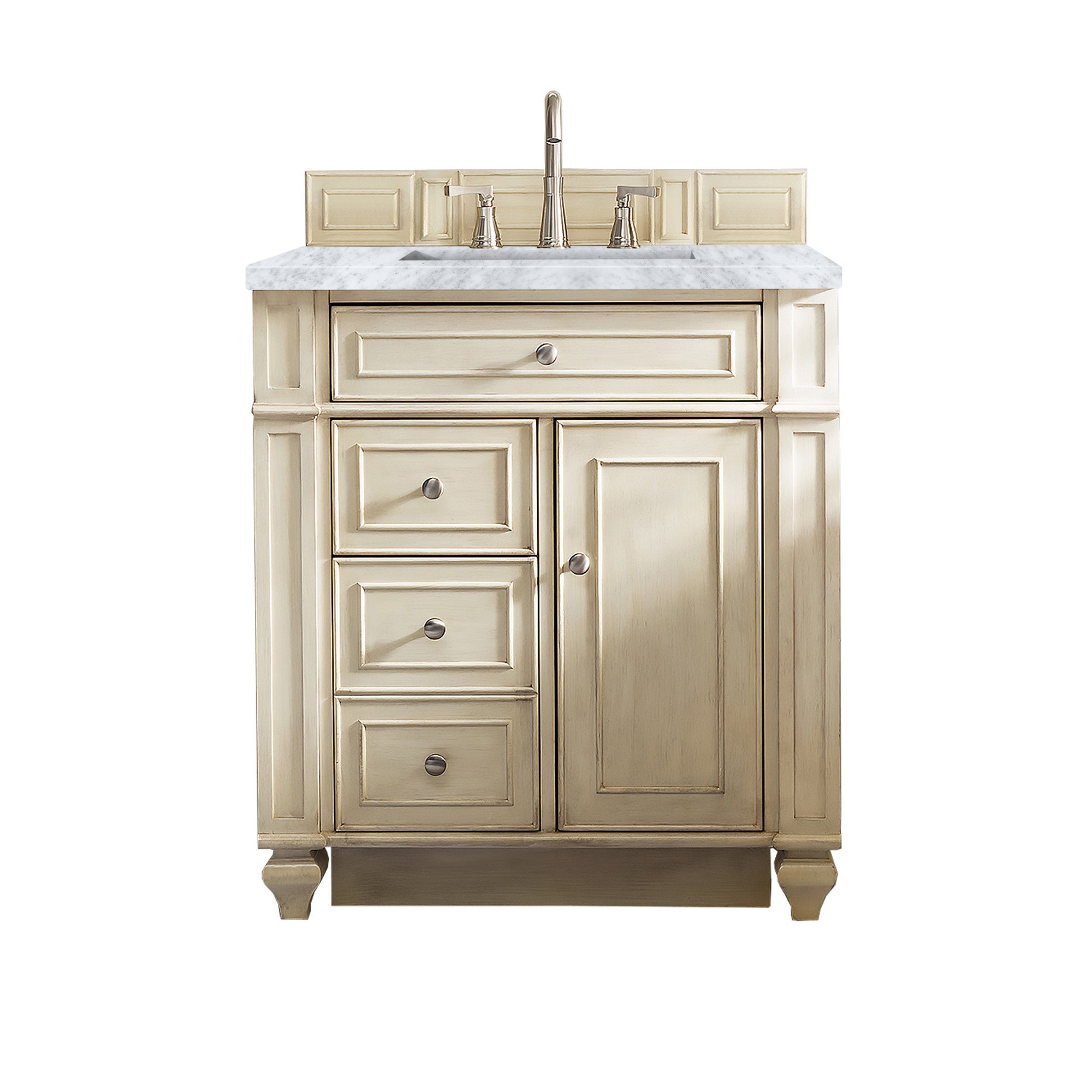 Bristol 30-Inch Single Bathroom Vanity Set with 3CM Carrara Marble Top in Vintage Vanilla - Perfect for Small Bathrooms, Powder Rooms & Home Renovations