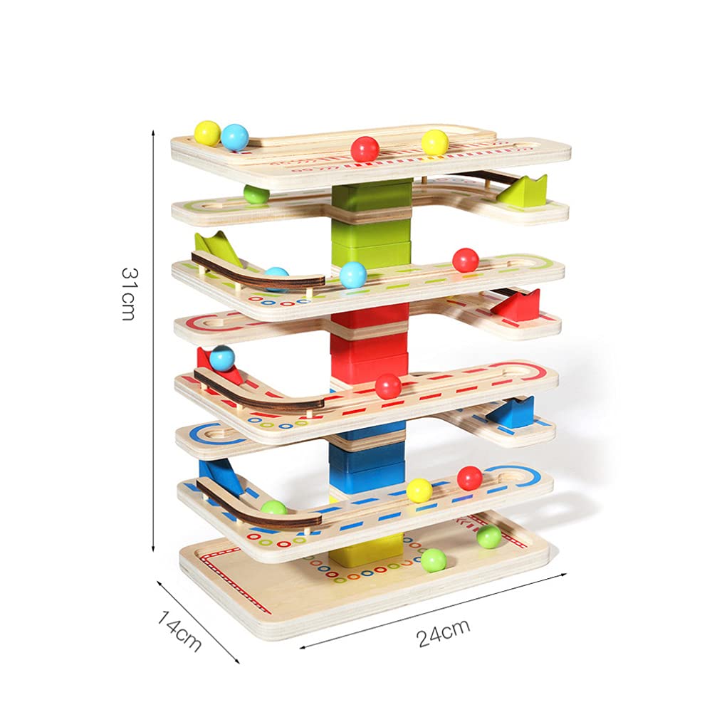 TOYANDONA Wooden Ball Maze Drop Tower Game - Marble Run Track Toy for Kids, Pearlescent Montessori Learning Toy for Toddlers & Preschoolers - Perfect for Birthday Gifts, Early Childhood Development & Sensory Play