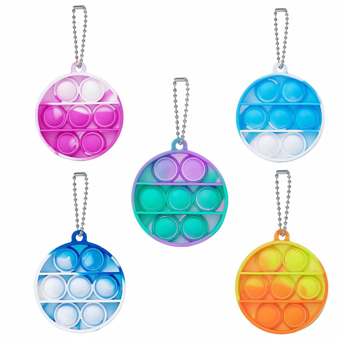 5Pcs Mini Pop Keychain Fidget Toy - Push Bubble Sensory Stress Relief Toys for Kids & Adults - Anxiety Relief, ADHD Focus Aid - Perfect for Office, School, Travel & Home Use (Round Shape, 5 Pack)