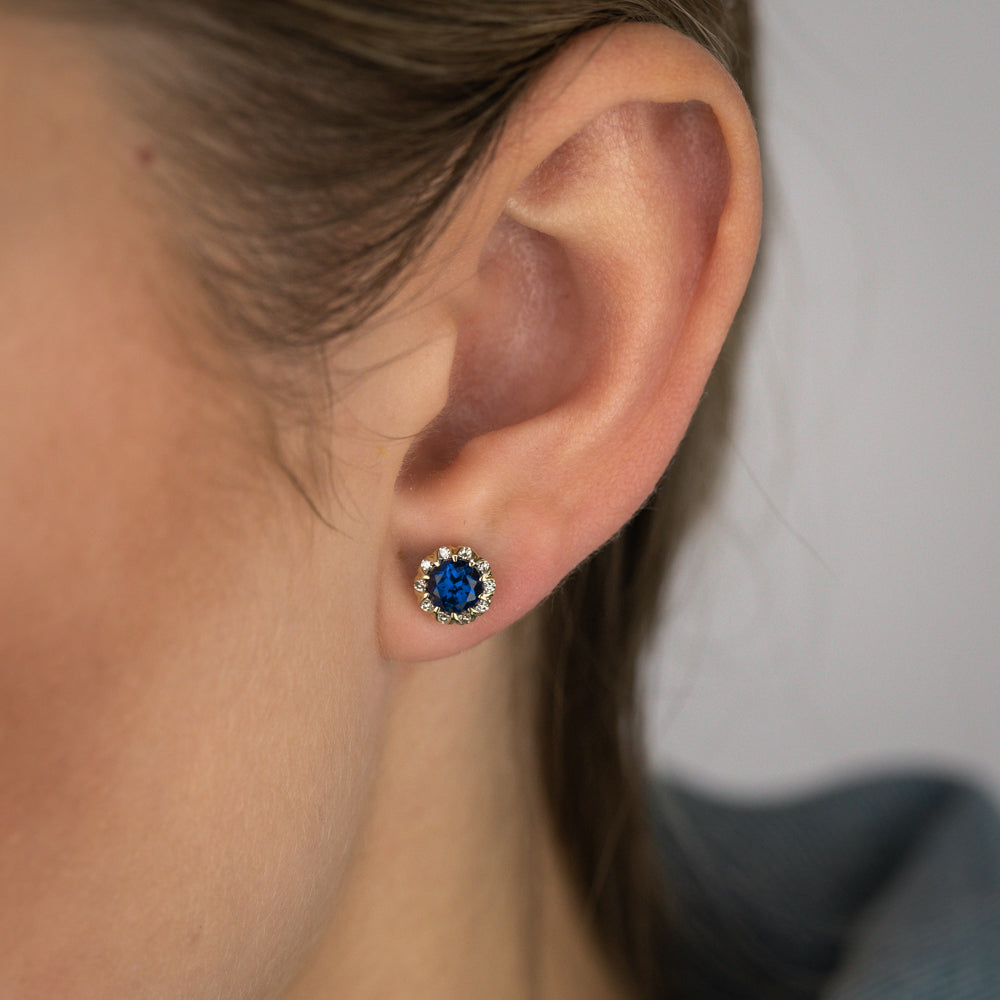 1 Carat Lab-Created Sapphire & Diamond Stud Earrings in 9K Yellow Gold - Elegant Jewelry for Weddings, Anniversaries & Special Occasions