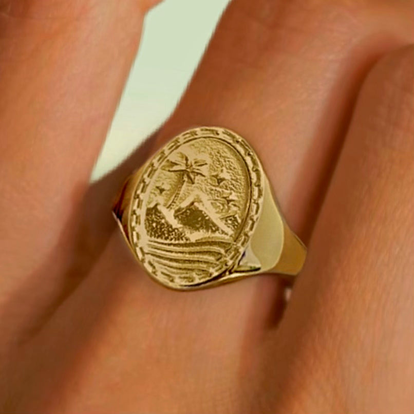 Bohemian Paradise Gold Signet Ring for Women - Vintage Style Adjustable Statement Jewelry - Perfect for Festivals, Parties, and Boho Fashion