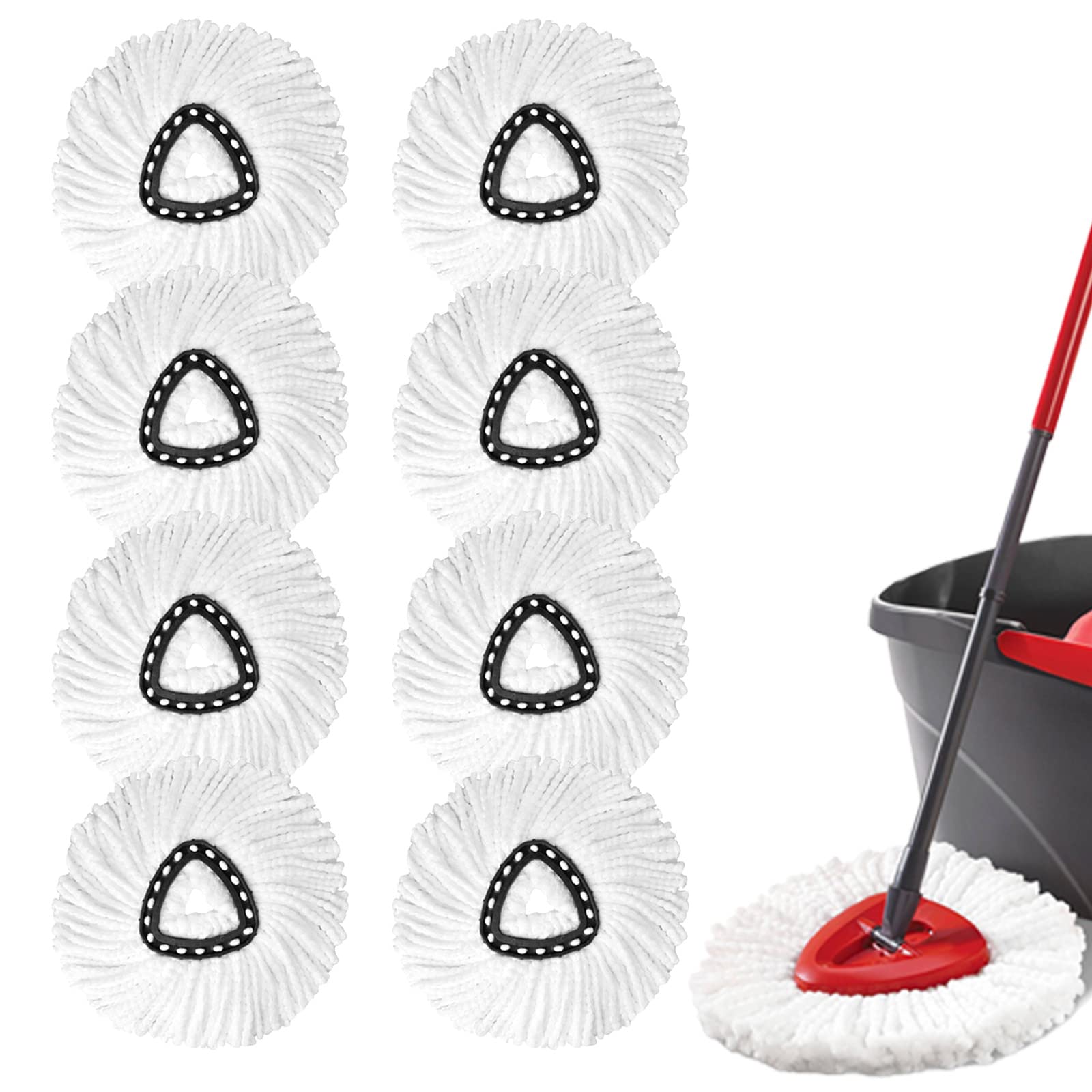 8-Pack Spin Mop Replacement Heads - 100% Microfiber Refills for Triangle Spin Mops - Easy Wring Floor Cleaning Mop Heads (White) - Perfect for Hardwood, Tile & Laminate Floors