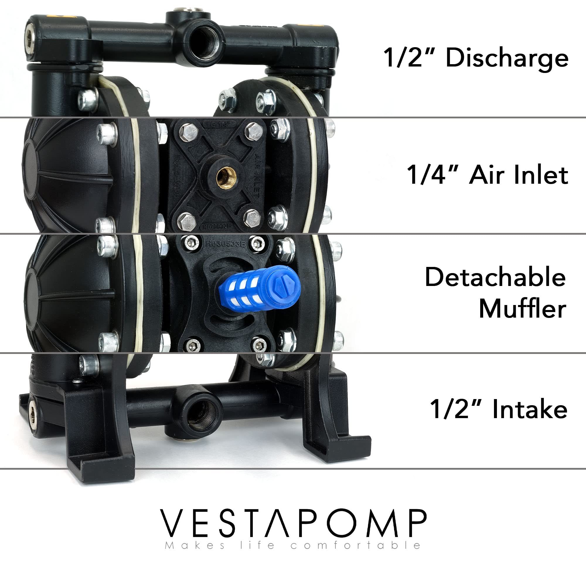 Vestapomp Air Operated Double Diaphragm Pump - 1/2