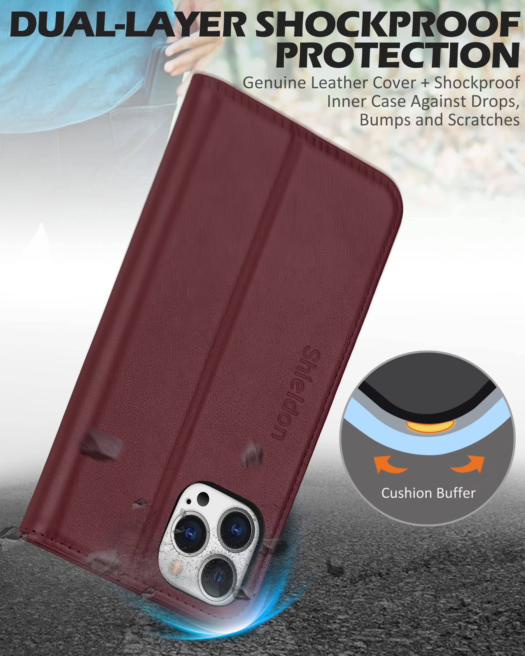 Premium SHIELDON Genuine Leather Wallet Case for iPhone 13 Pro Max (6.7