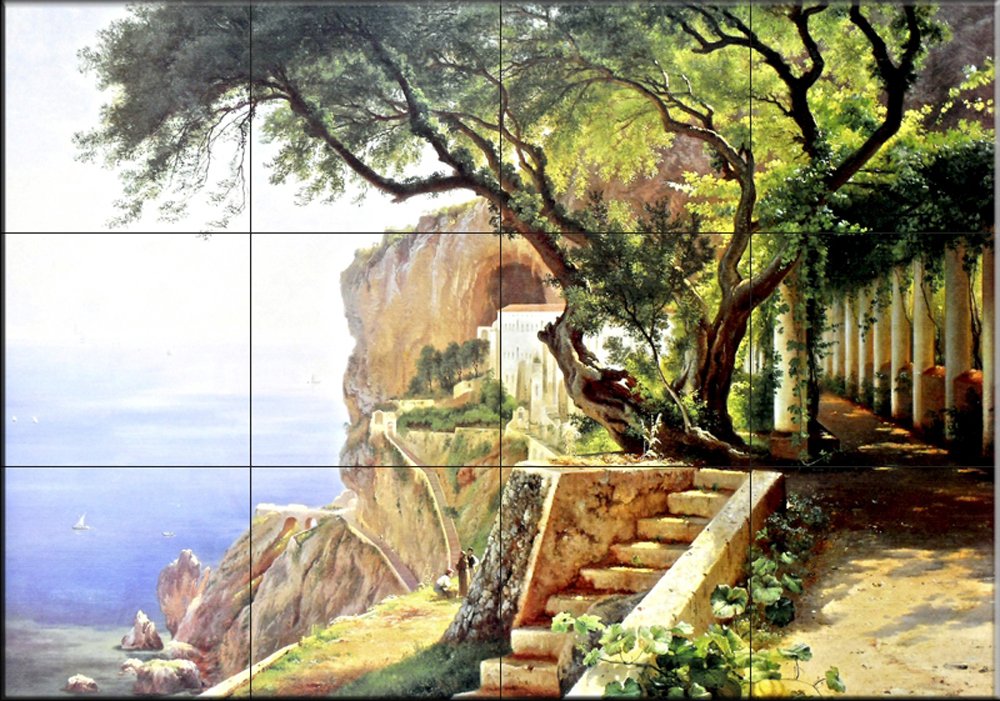 Hand-Painted Ceramic Tile Mural - Pergola in Amalfi Landscape Art by Carl Frederic Aagaard - Perfect for Kitchen Backsplash, Bathroom Decor & Mediterranean Home Accents