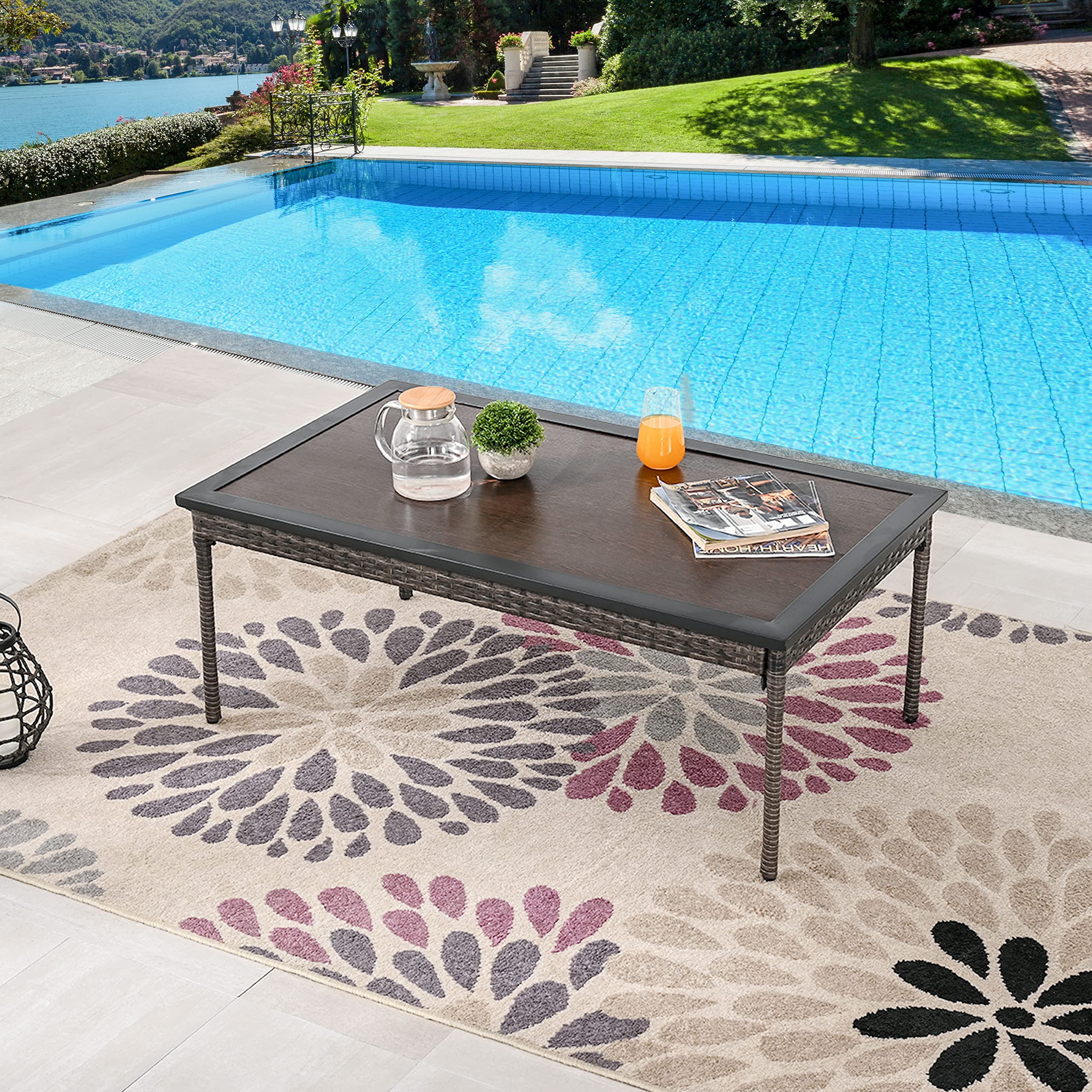LOKATSE HOME Outdoor Rectangle Coffee Table - Weather-Resistant Brown Wooden Table for Backyard, Deck, Garden & Porch | Perfect for Patio Furniture, Poolside Lounging & Outdoor Entertaining