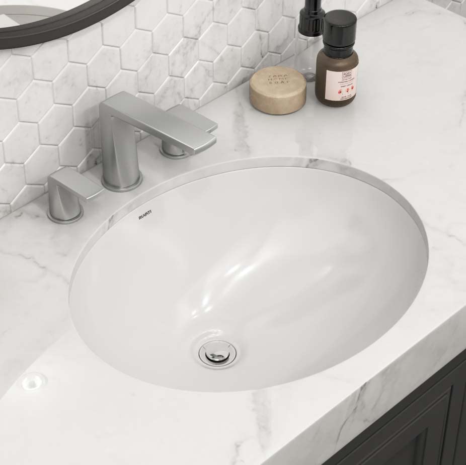 Ruvati 19 x 16 Inch White Oval Ceramic Undermount Bathroom Sink with Overflow - Porcelain Vanity Basin for Bathroom & RV (RVB0619) - Perfect for Modern Home, Guest Bath, and Tiny House Renovations