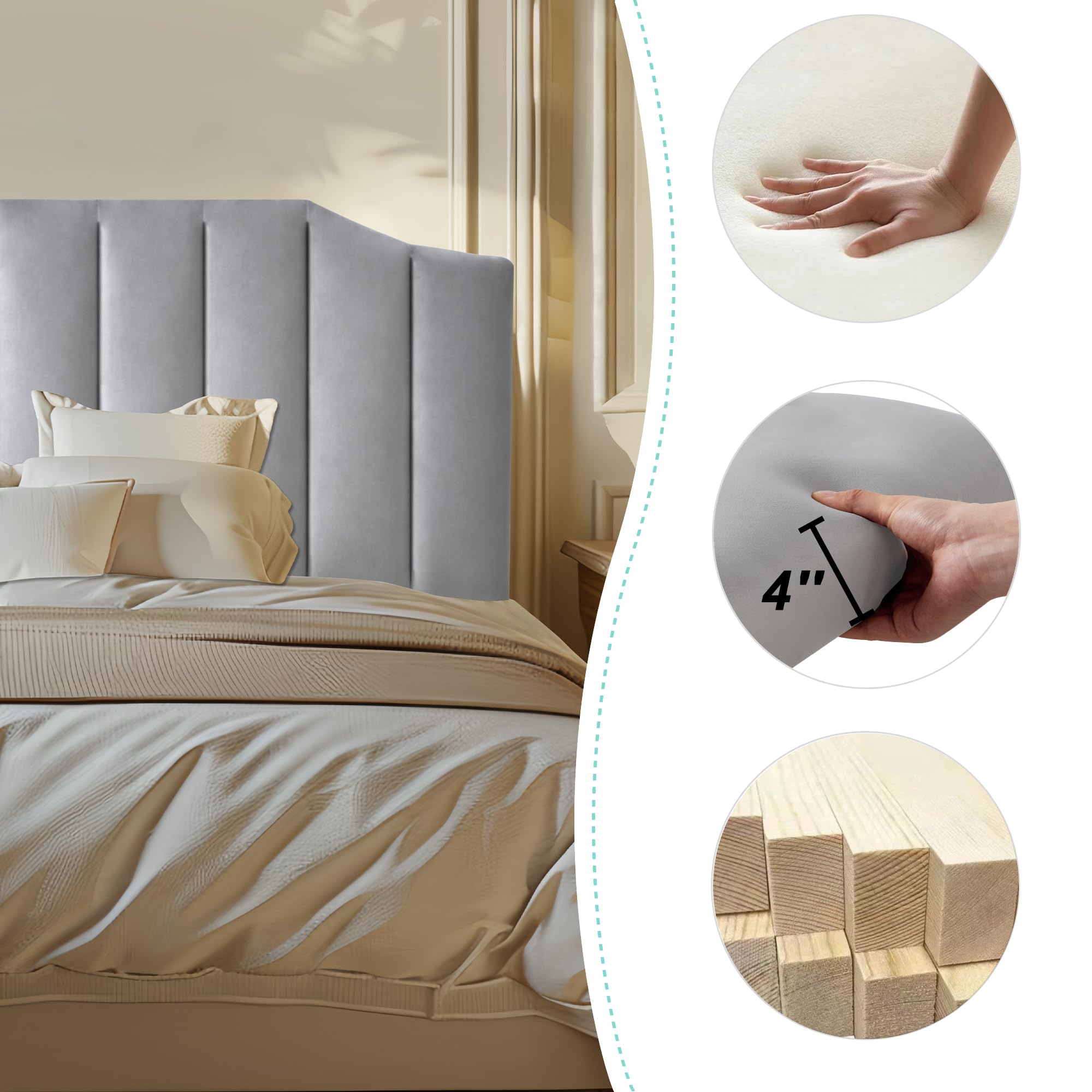 Luxury Frosted Velvet Upholstered Headboard - King/California King Size Wall Mount or Bed Frame Attachment with High-Density Foam Padding - Easy Assembly Black Bedroom Decor for Modern Master Suites & Guest Rooms