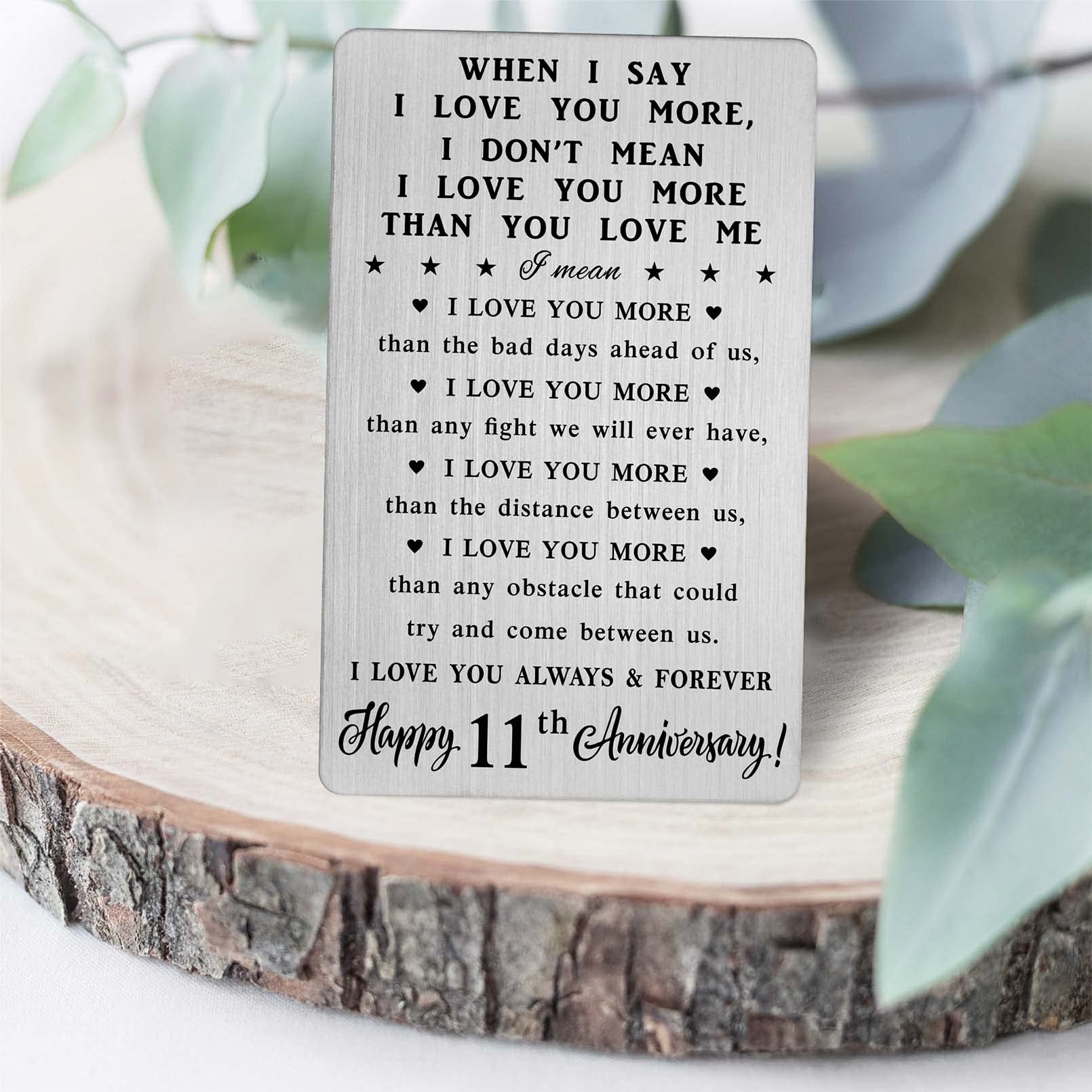 11th Anniversary Card Gift for Him & Her - Elegant Steel Wallet Card for 11 Year Wedding Anniversary - Perfect Couple Gift for Anniversary Celebrations & Romantic Occasions