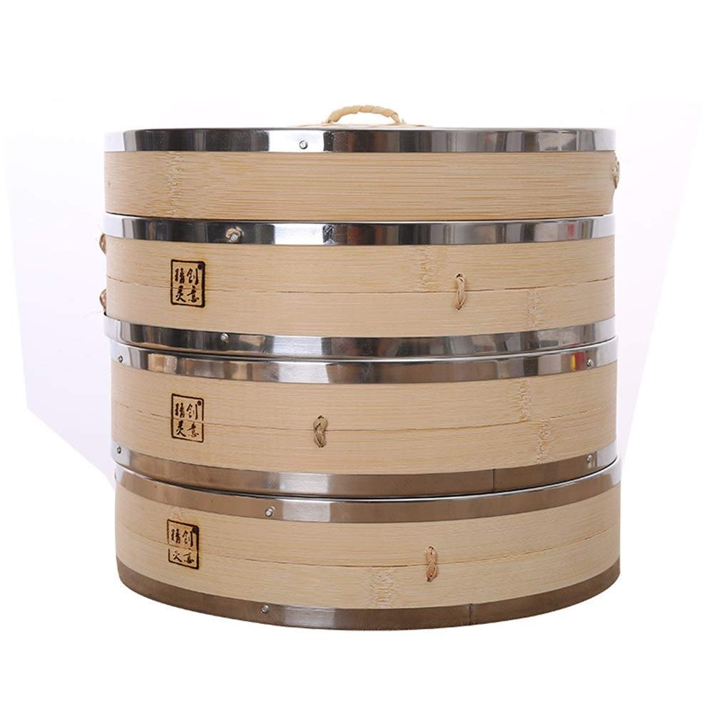 2 Tier Bamboo Steamer Basket 10 Inch - Asian Cooking Essential for Dumplings, Buns, Vegetables & Fish - Natural Bamboo Rice Steamer with Lid - Perfect for Dim Sum, Sushi, Healthy Meals & Meal Prep