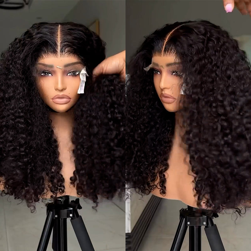 15A Grade Eullair Double Drawn Water Curly Human Hair Lace Frontal Wig - Pre Plucked Natural Black Wigs for Women | Perfect for Daily Wear, Parties & Special Occasions