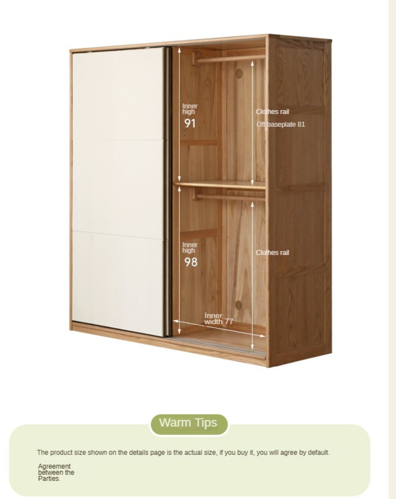 Solid Oak Wood Sliding Door Wardrobe Closet - Modern Storage Solution for Bedroom, Living Room & Office Organization
