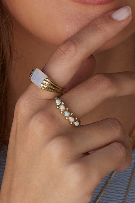 14K Solid Gold Opal Ring for Women - Elegant Stackable Band with Natural Opal Gemstone - Perfect for Engagement, Wedding, Anniversary & Everyday Wear