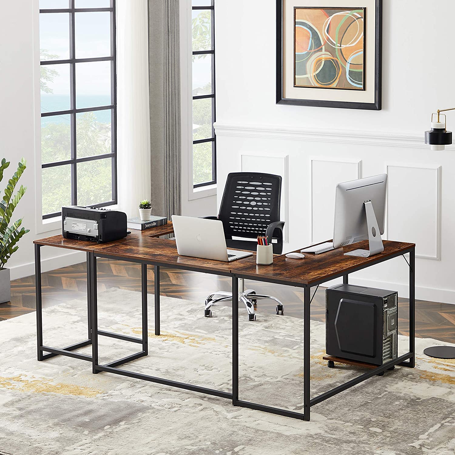 Ergonomic U-Shaped Computer Desk with CPU Stand - 78.7