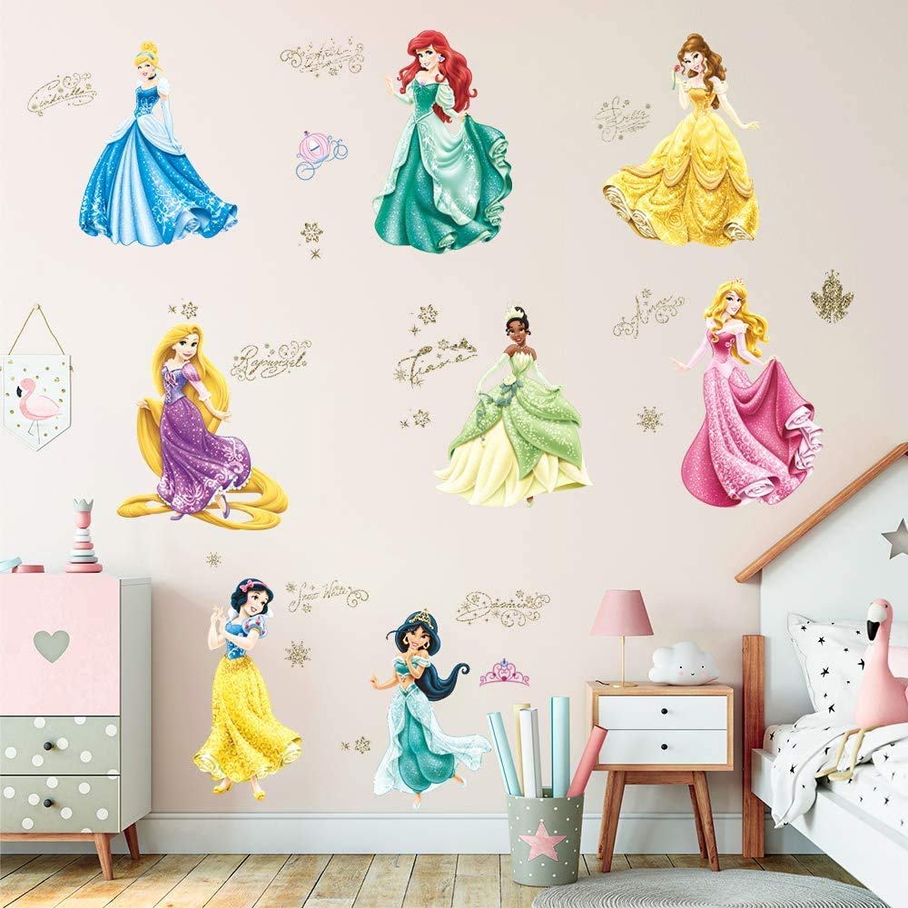 Supzone Princess Wall Stickers - Removable Nursery & Girls Bedroom Wall Decals - Cute Wall Art Décor for Kids Room, Baby Shower & Birthday Party Decorations