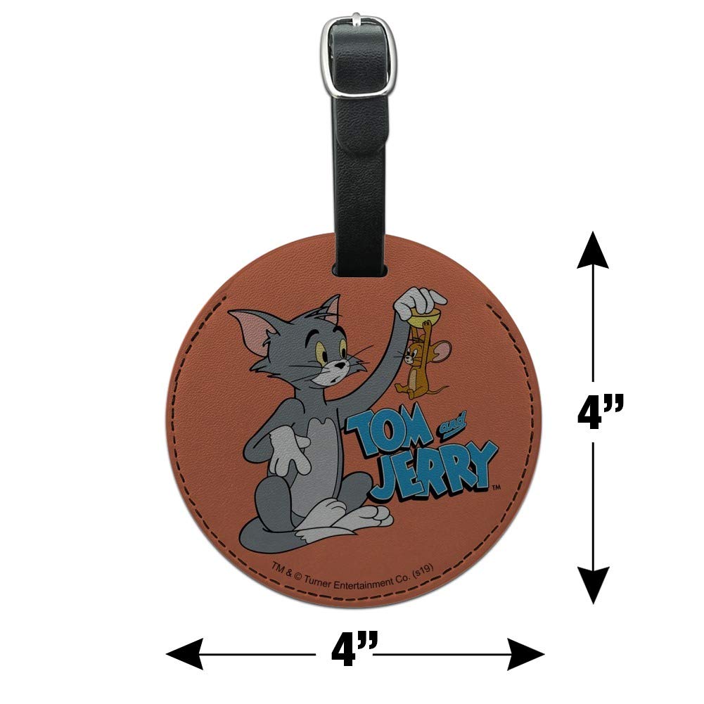 Tom and Jerry Best Friends Round Leather Luggage Tag - Personalized Carry-On ID Card for Suitcases - Perfect for Travel, Business Trips & Vacation Identification
