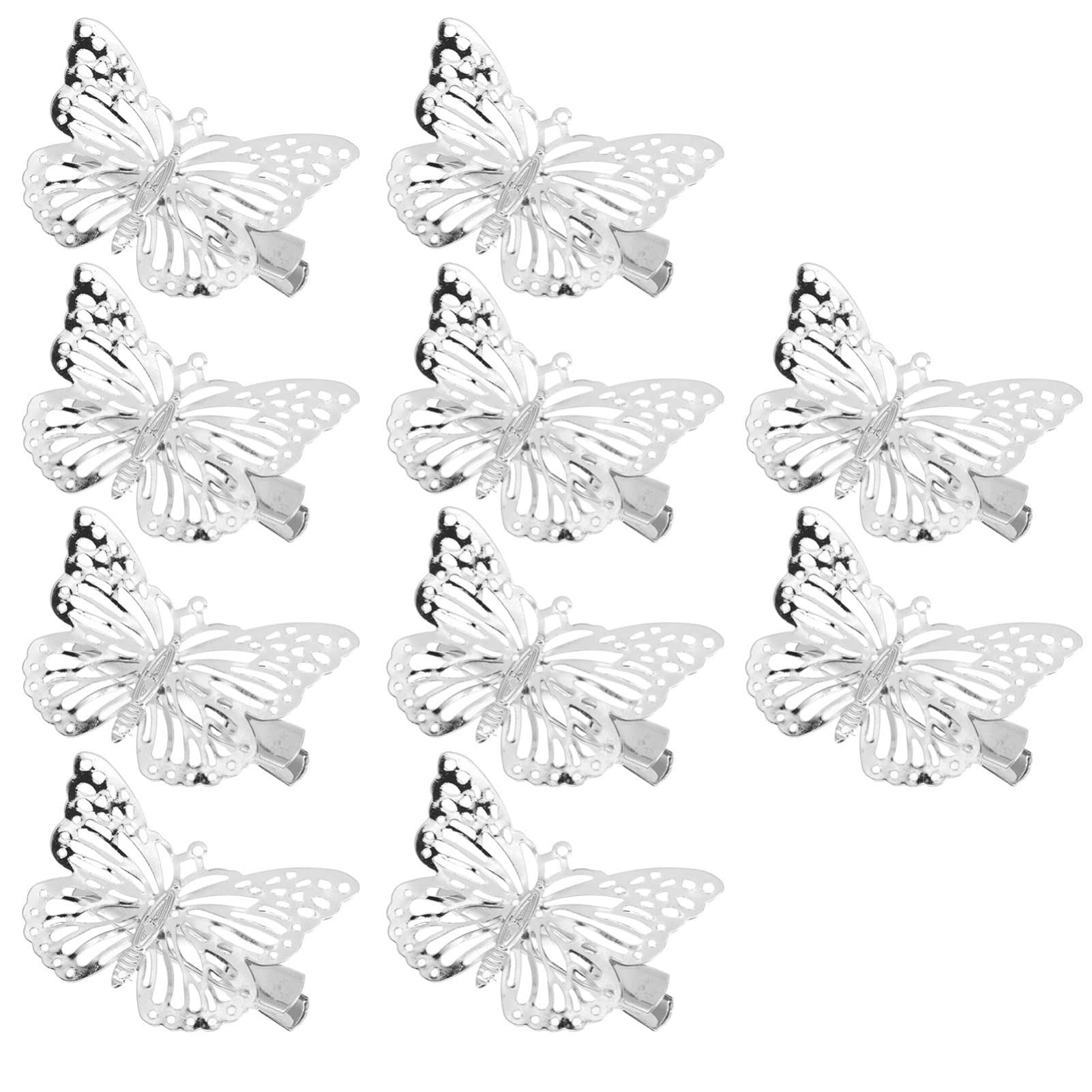 10pcs Silver Plated Butterfly Hair Clips for Women - 3D Alligator Hairpins, Barrettes & Tiara Accessories for Girls, Wedding, Bride & Party Decoration - Perfect for Everyday Wear, Special Occasions & Gift Giving
