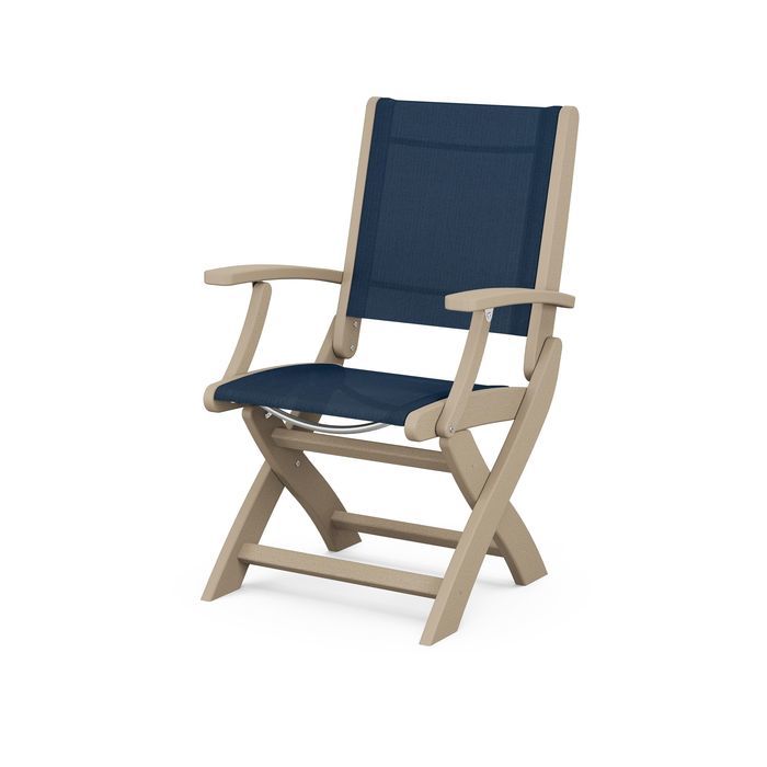 POLYWOOD Coastal Folding Chair - Durable Outdoor Furniture for Patio, Beach & Poolside - Weather-Resistant Adirondack Style Chair with Cup Holder