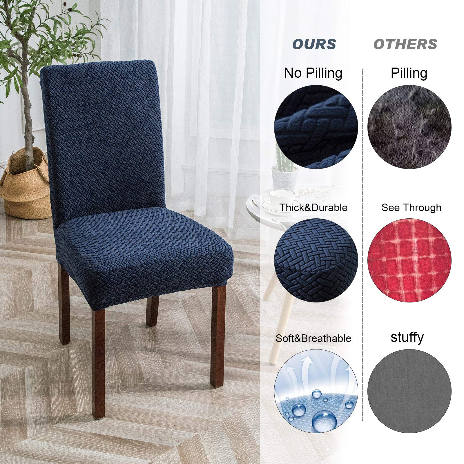 Genina Stretch Dining Chair Covers - Navy Blue (2 Pack) - Fits Parsons & Kitchen Chairs - Washable Slipcovers for Home & Restaurant Use