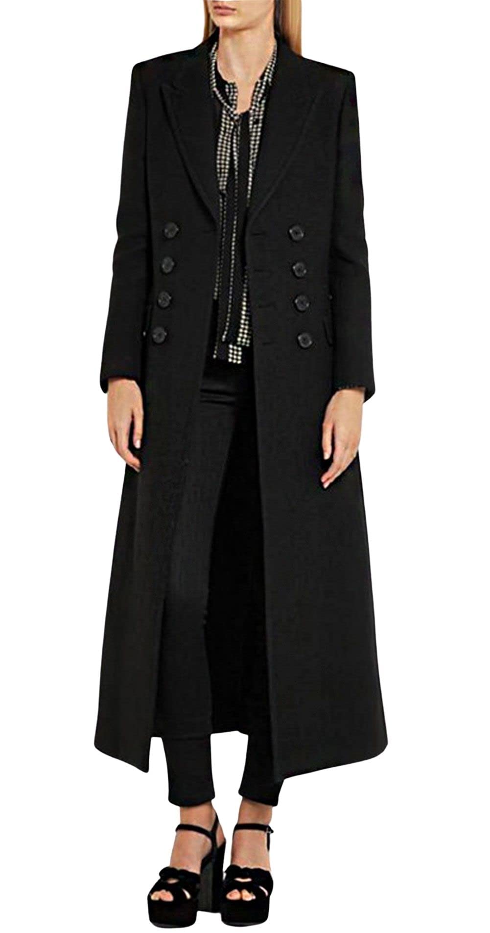 CHARTOU Women's Double Breasted Long Wool Trench Coat - Notched Collar Wool Blend Pea Coat for Fall & Winter | Office, Dating & Formal Occasions