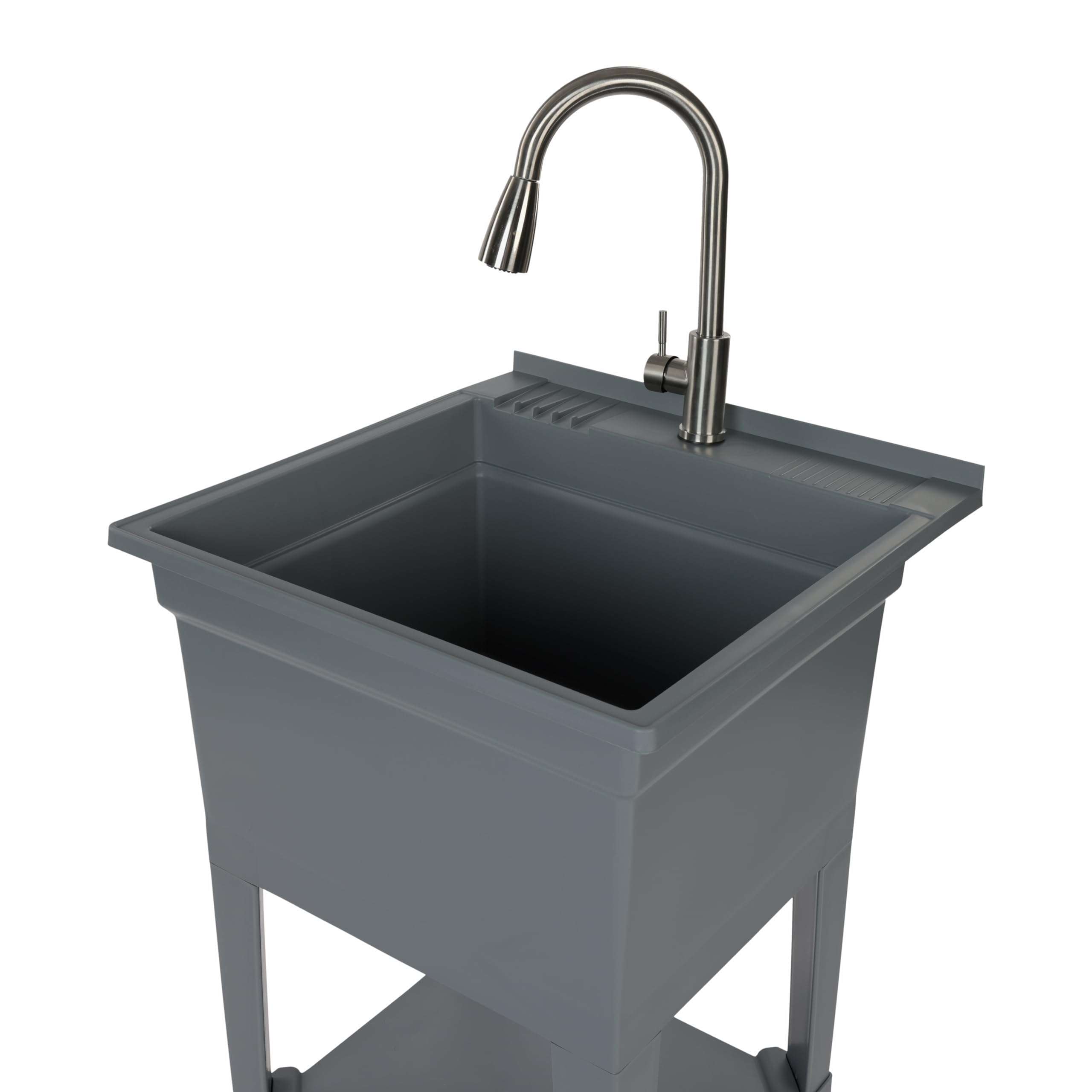 Heavy Duty 24x24 Inch Plastic Utility Sink - USA Made Freestanding Compact Laundry Tub for Workshop, Garage, Greenhouse & Pet Washing Station (Grey) - Perfect for DIY Projects, Outdoor Cleaning & Commercial Use