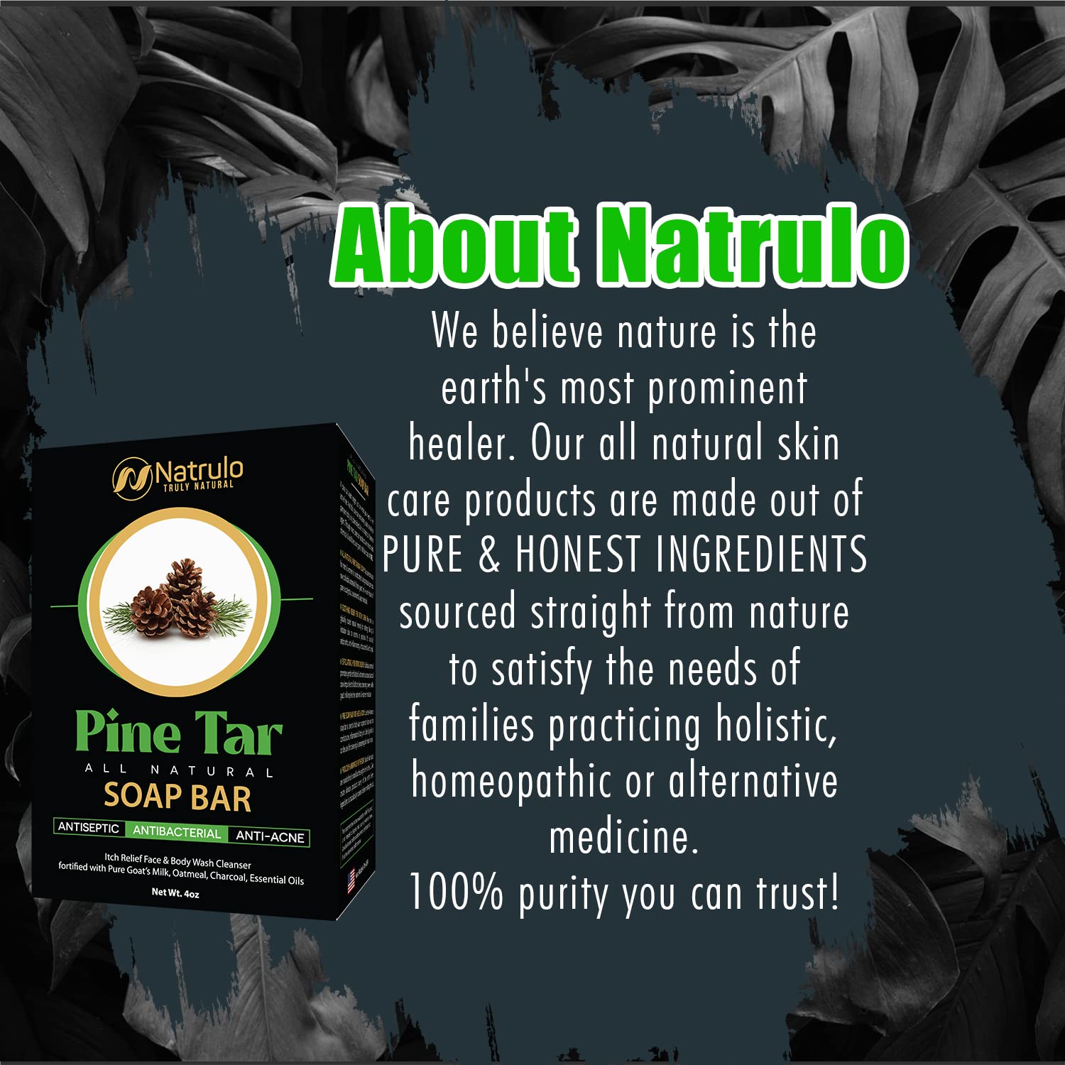 All Natural Pine Tar Soap Bar 4oz - Anti Acne, Eczema & Psoriasis Relief - Goat's Milk Soap with Oatmeal & Charcoal - Face & Body Cleanser for Itchy Skin - Made in USA - Perfect for Camping, Outdoor Activities & Sensitive Skin Care