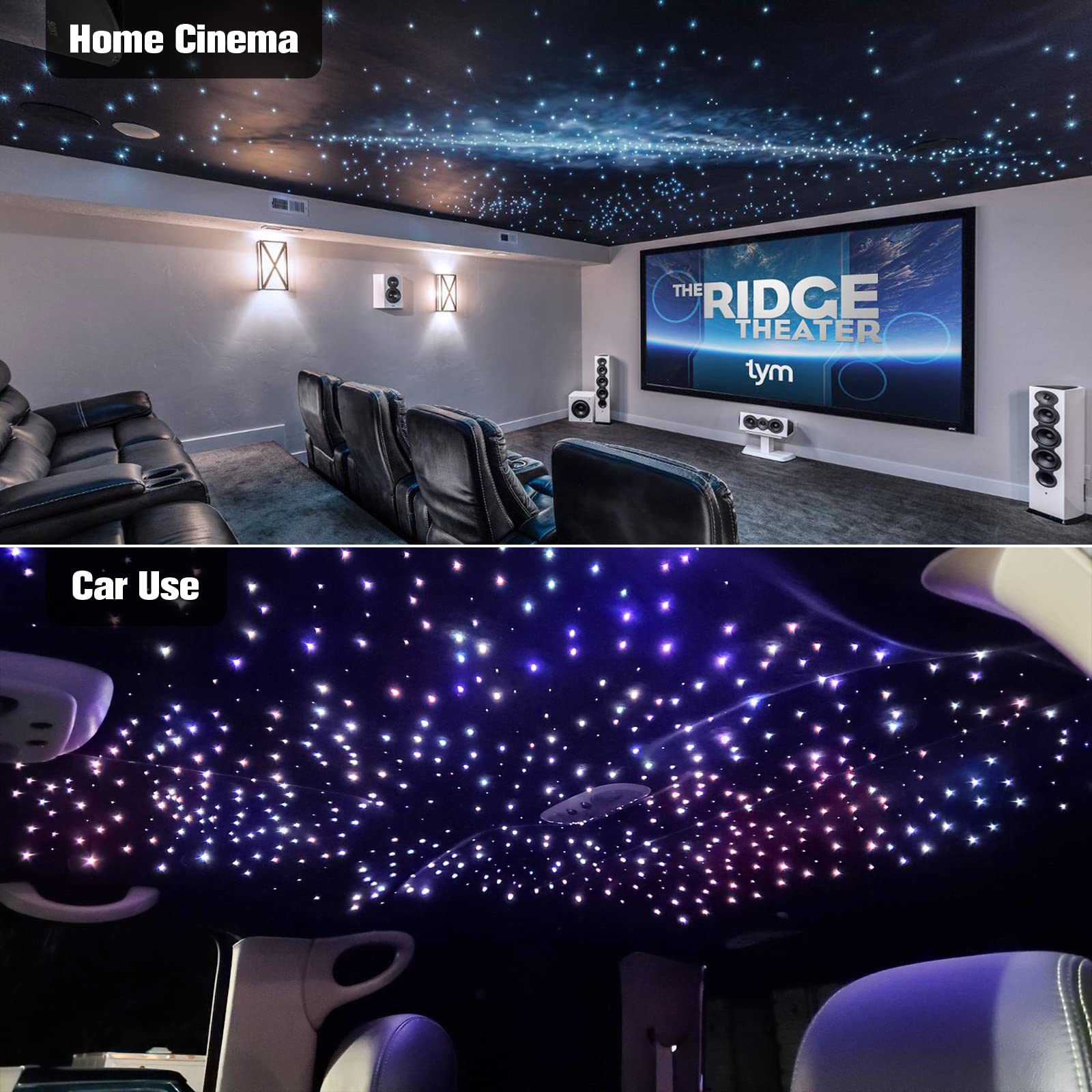 CHINLY Starlight Headliner Kit - 800pcs Fiber Optic Lights with Bluetooth APP Control, 13.1ft 0.03in 20W RGBW Star Ceiling Lights for Cars, Home Theaters & Pools | Music Sync & Remote Control | Perfect for Bedroom Decor, Party Lighting & Relaxation Spaces