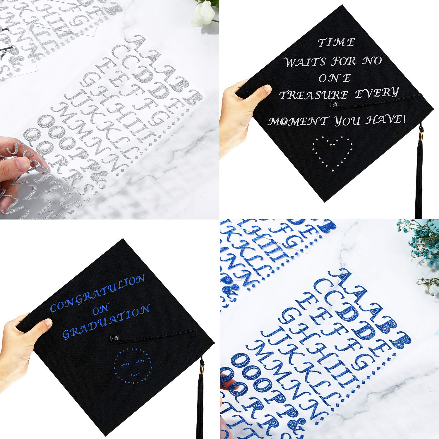 31-Piece Graduation Cap Decoration Kit with Rhinestone Stickers, Glitter Alphabet Letters, Glue Pens & Bowknot Ornaments - Perfect for Graduation Parties, DIY Cap Decor & School Celebration Decorations