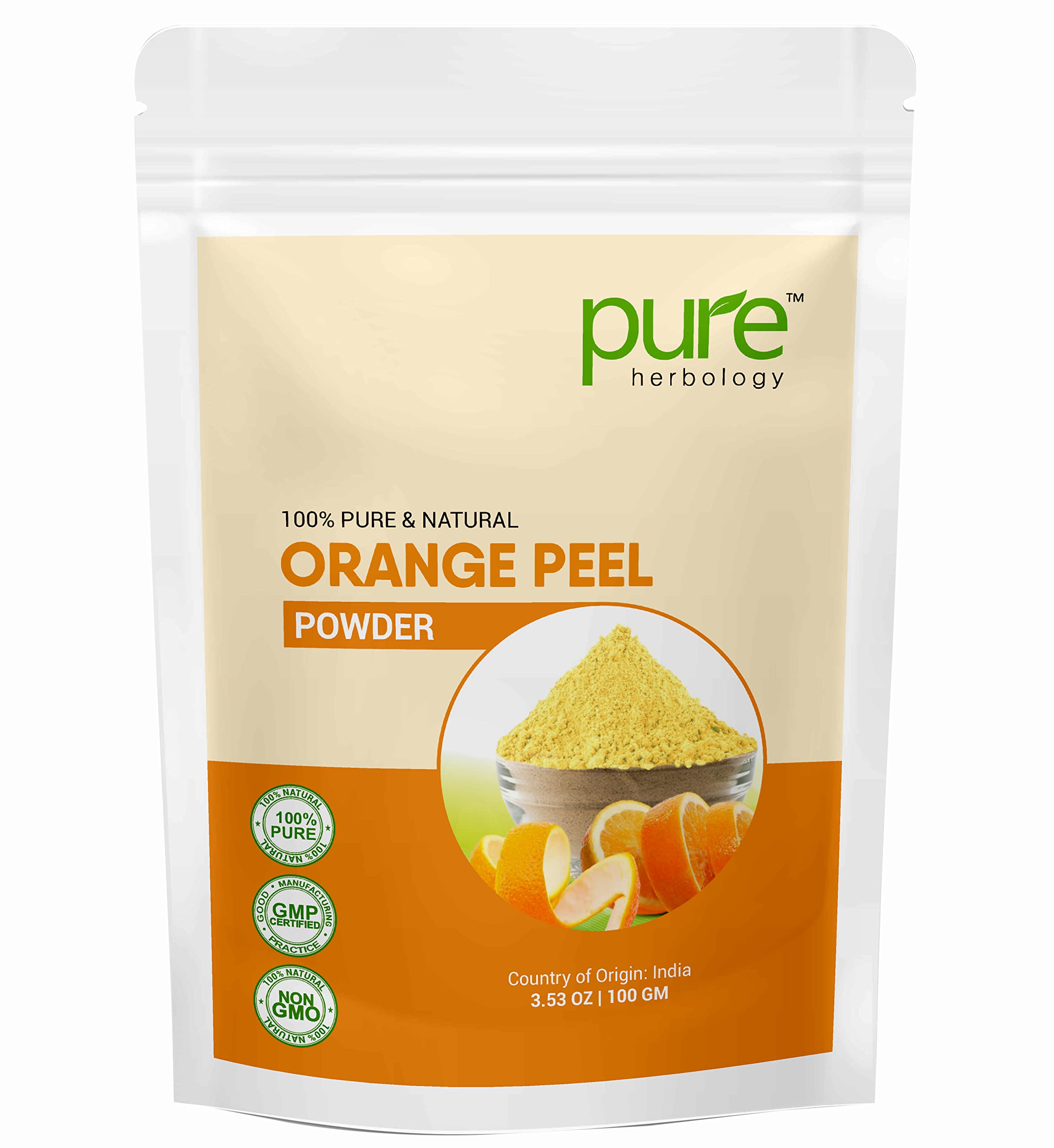 Pure Herbology 100% Natural Orange Peel Powder for Glowing Skin - Brightening Face Mask Treatment for Acne, Pimples & Dark Spots (100g) | DIY Skincare, Facial Scrub & Natural Skin Whitening Solution