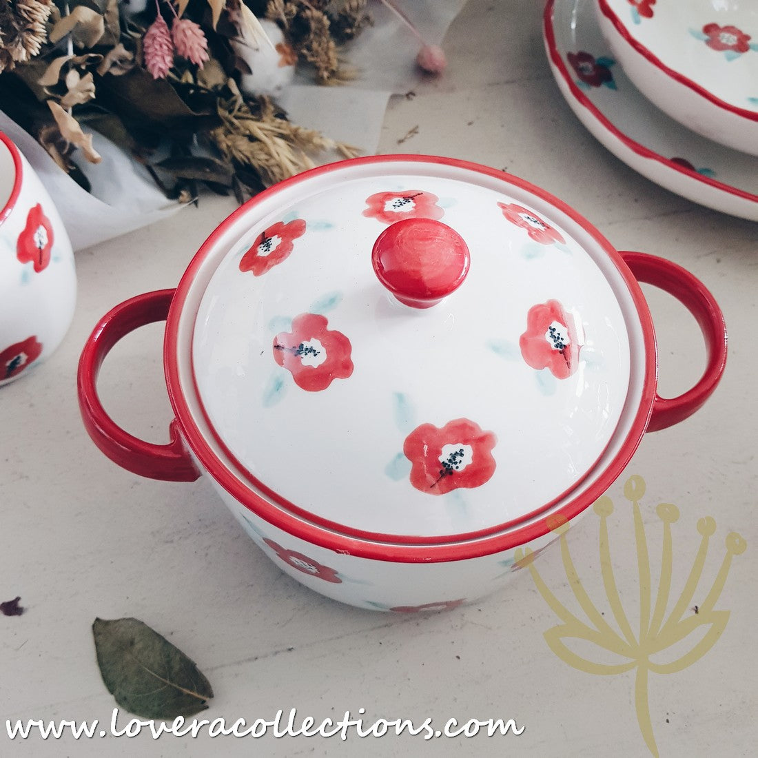 Handmade Red Floral Ceramic Teapot - 70% Off Clearance Sale | Perfect for Afternoon Tea, Gifts & Home Decor