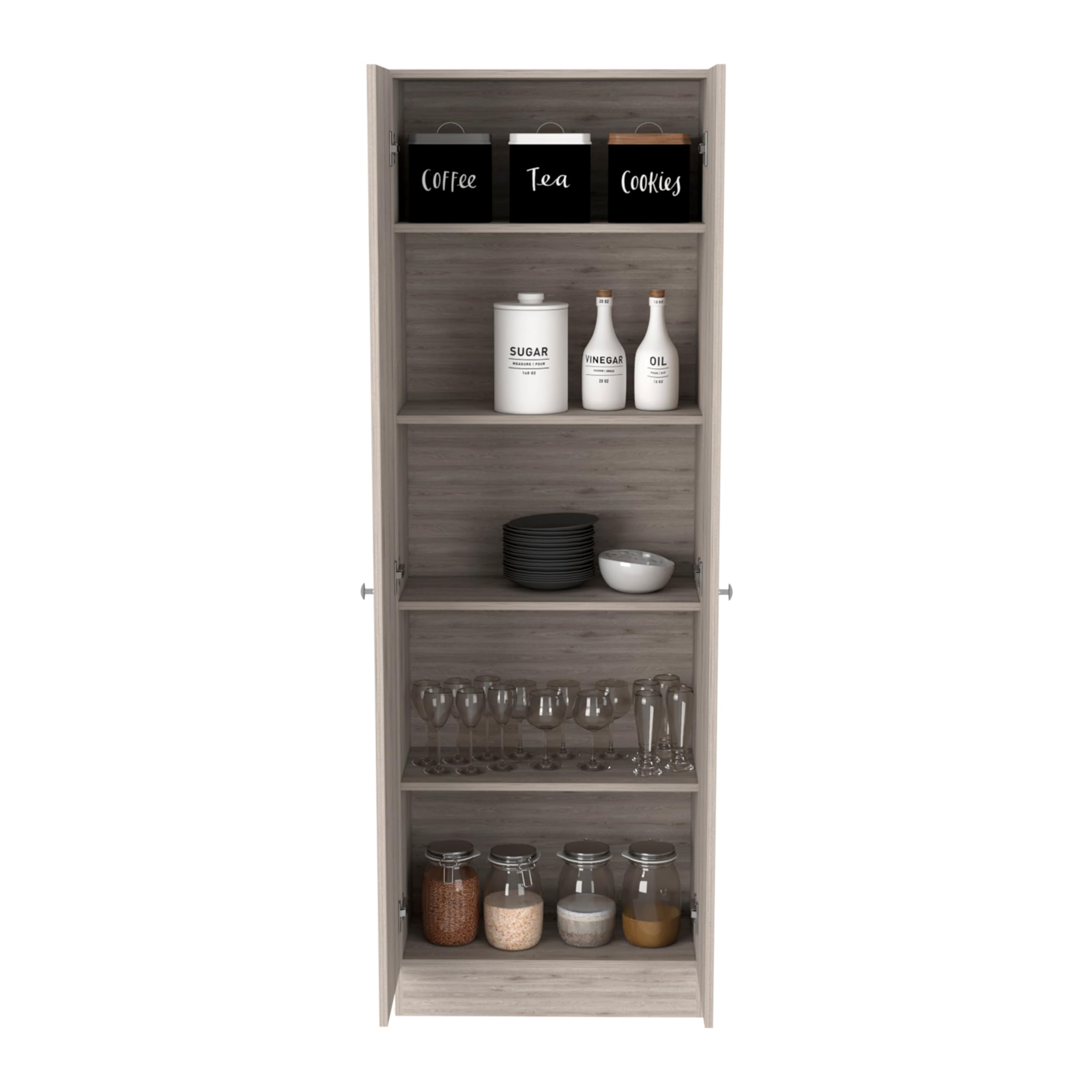 Tuhome 5-Shelf Double Door Pantry Cabinet with Multi-Storage, Light Gray - Perfect for Kitchen, Dining Room, and Home Organization