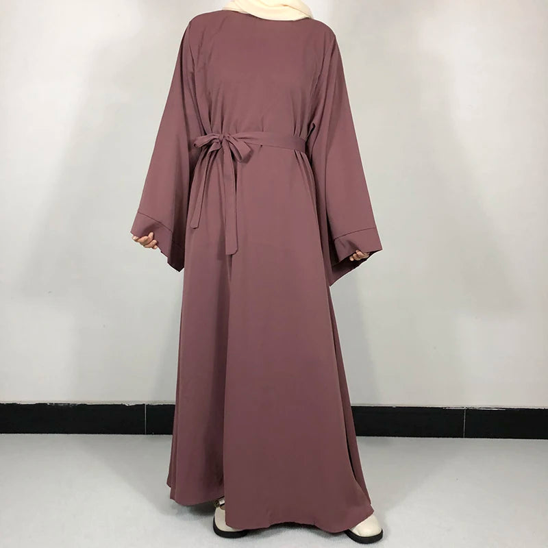 Basic Plain Nida Abaya with Free Belt - Modest Muslim Dress for Women - Perfect for Prayer, Eid, and Special Occasions
