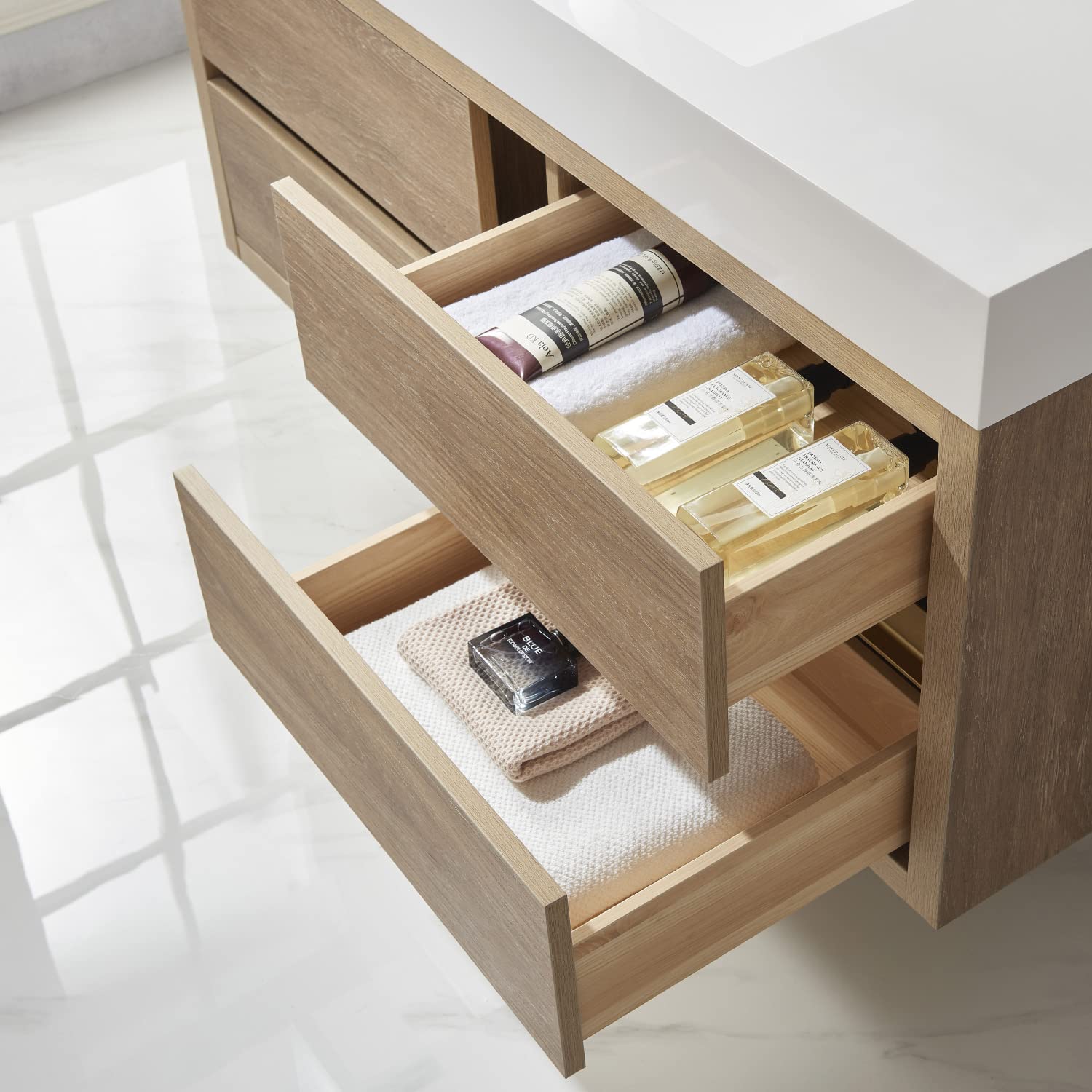 VINNOVA Palencia Bathroom Vanity with Sink - Solid North American Oak Wood - Modern Bathroom Furniture for Home Renovation & Luxury Bathroom Design