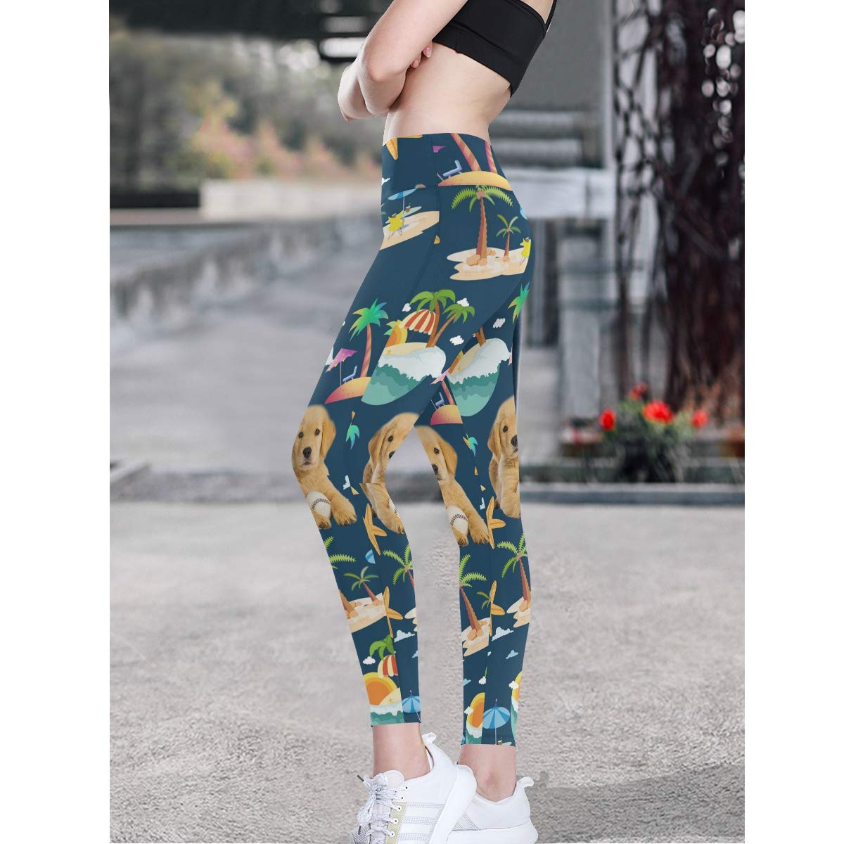 Golden Retriever Print Women's Yoga Pants - Cute Summer Workout Leggings with Fun Dog Pattern | Perfect for Yoga, Gym, Running & Casual Wear
