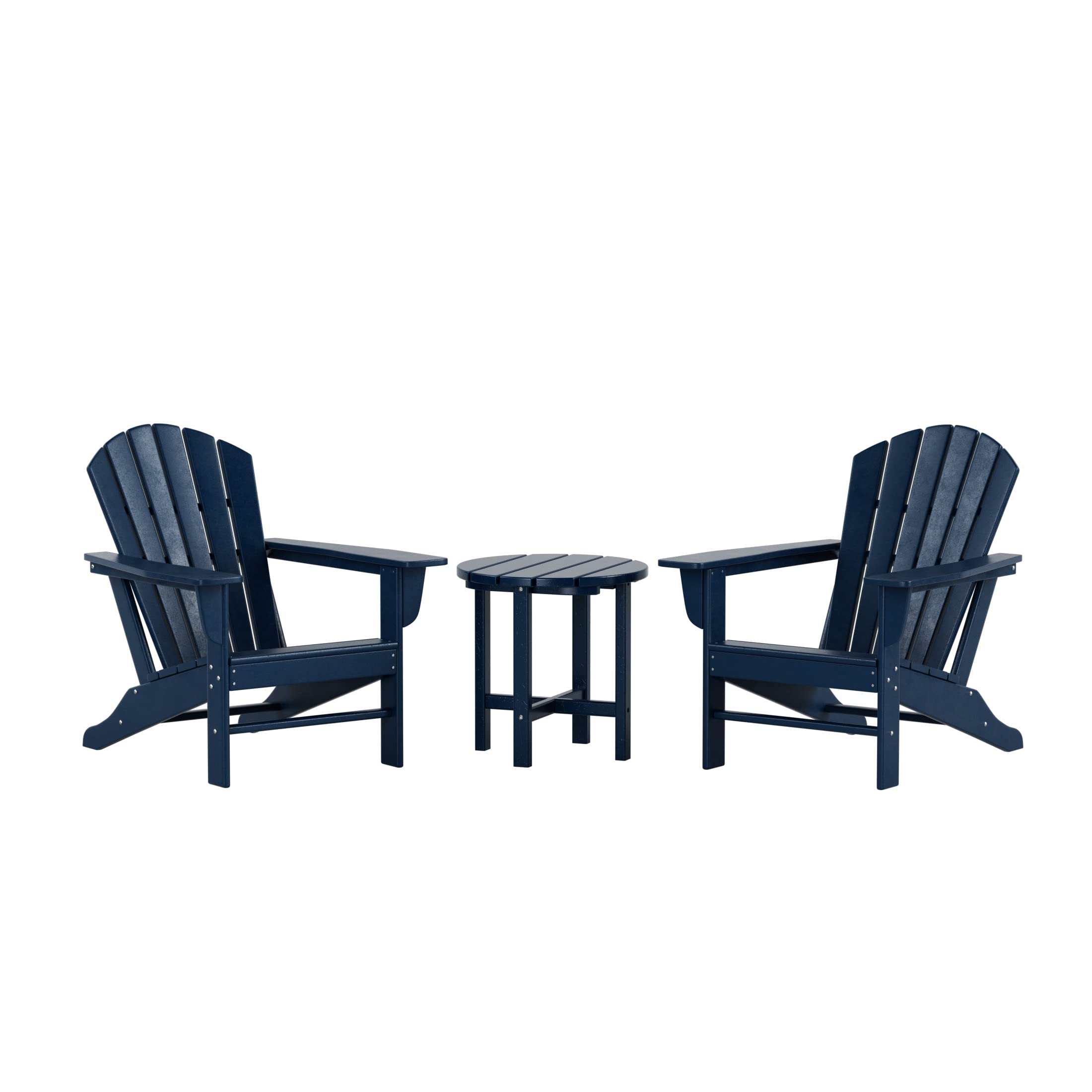 2-Piece WO Home Outdoor Adirondack Chair Set with Side Table - Weather-Resistant Poly Lumber Traditional Retro Lounger for Beach, Patio, Garden & Backyard - Navy Blue - Perfect for Relaxing Outdoors