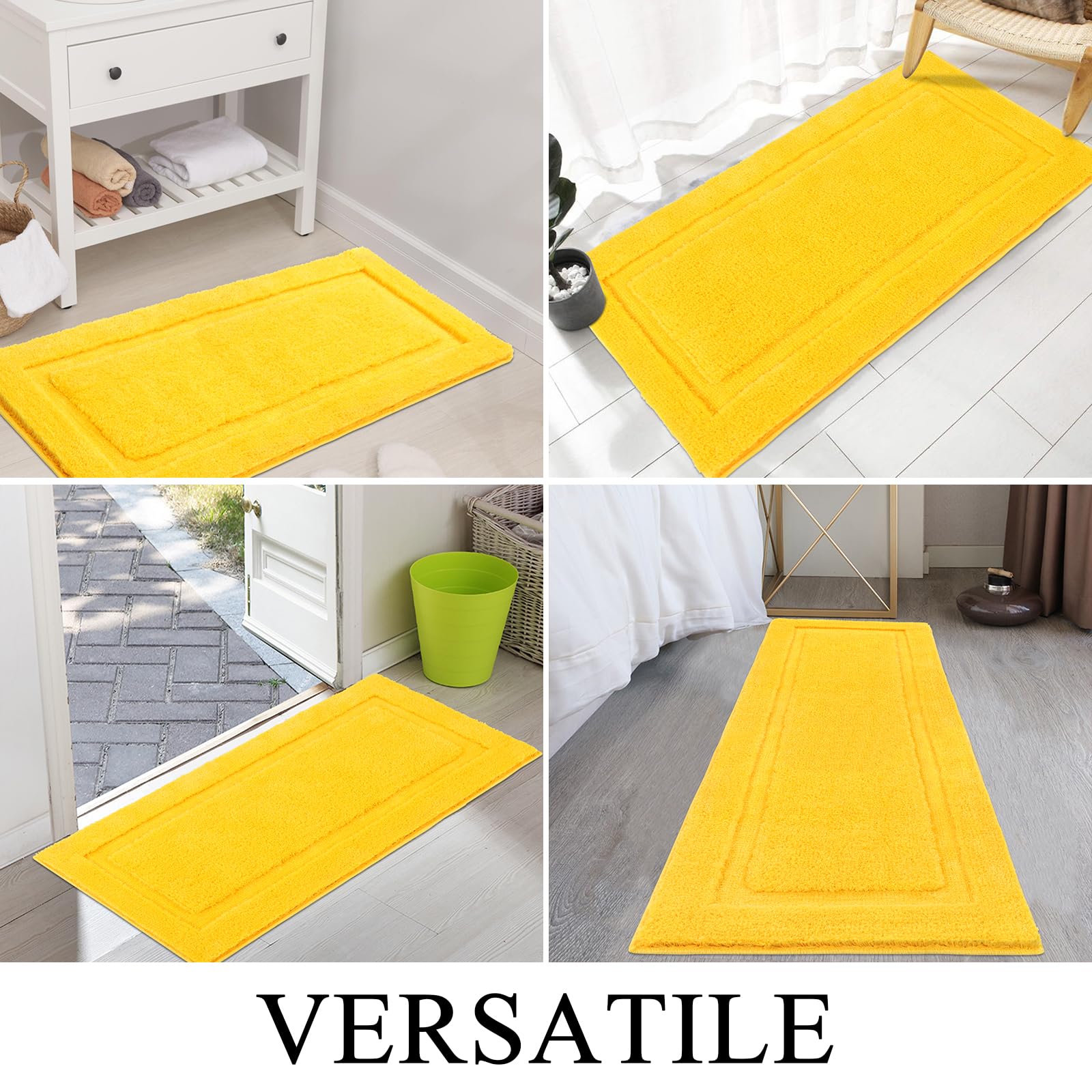 SHACOS Ultra Soft Non-Slip Bathroom Runner Rug 20x47 Inches - Fluffy Microfiber Shaggy Plush Absorbent Bath Mat - Machine Washable Yellow Bath Rug for Bathroom, Shower & Vanity Area