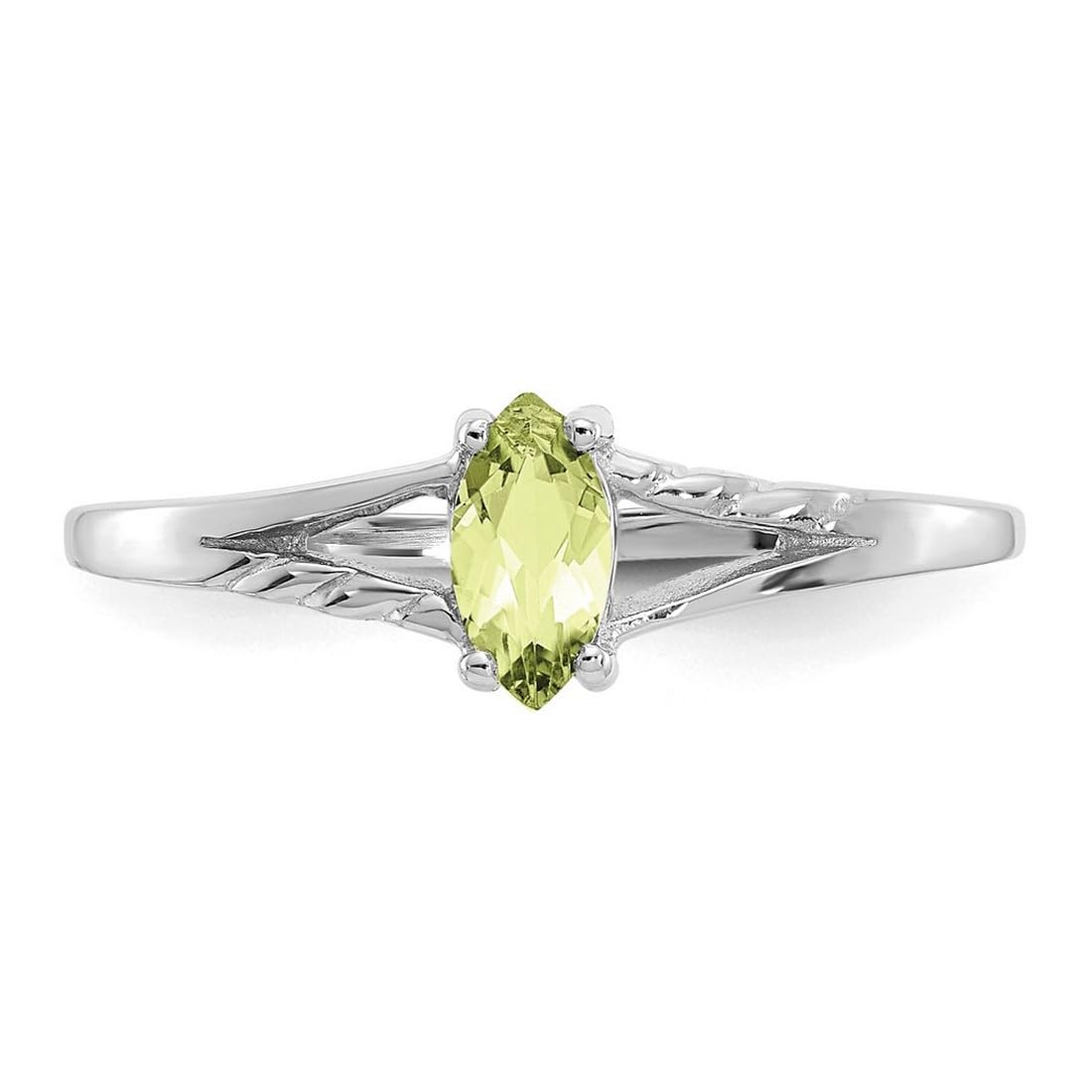 10K White Gold Marquise Prong Set Peridot Ring for Women - Size 6 | Elegant Green Gemstone Jewelry for Engagement, Anniversary & Special Occasions