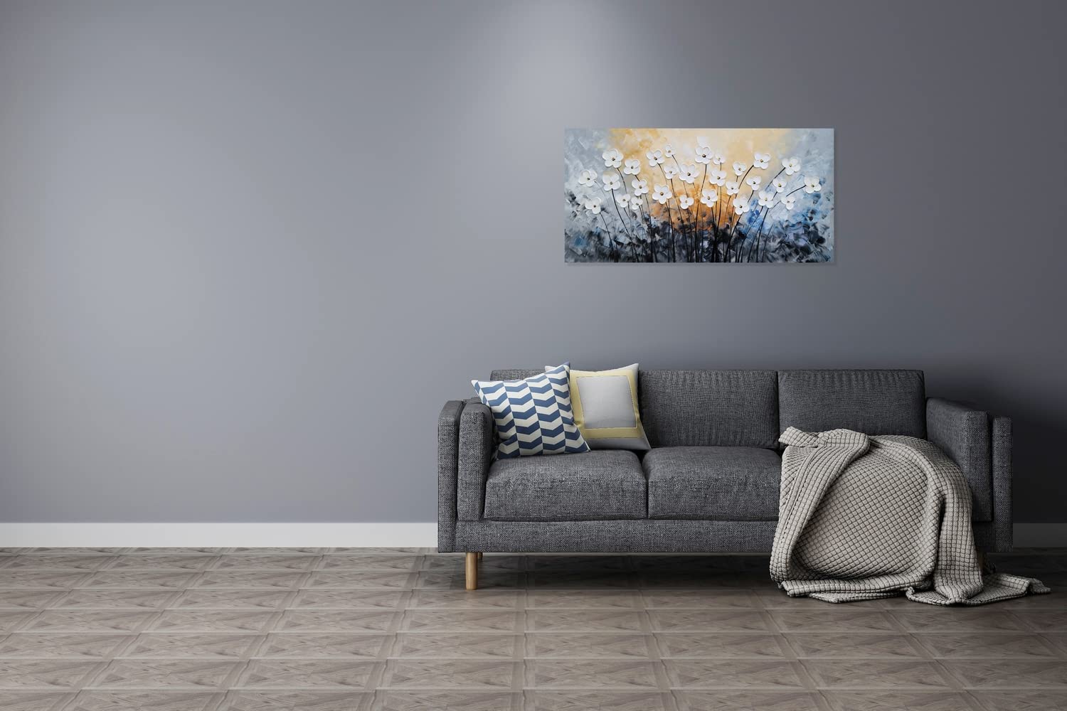 SYGALLERIER White Flower Canvas Wall Art - Hand Painted 3D Oil Painting for Living Room, Farmhouse & Dining Room Decor - Black & Blue Floral Picture - Perfect for Home, Office & Wedding Decorations