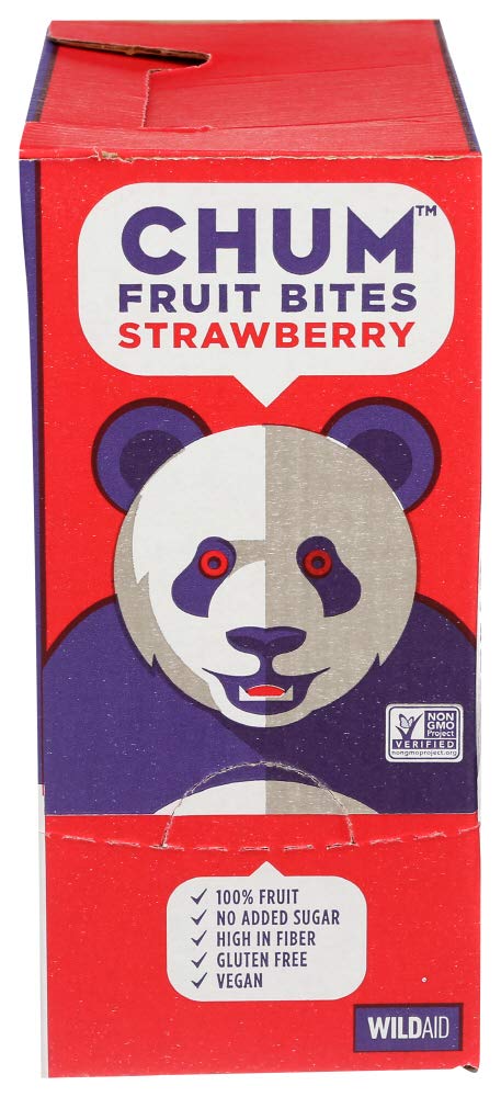 Chum Fruit Bites - Strawberry Flavor Vegan Fruit Snacks | Non-GMO, Kosher & Gluten Free | 0.7oz (12 Pack) | Healthy On-The-Go Snack for Kids & Adults