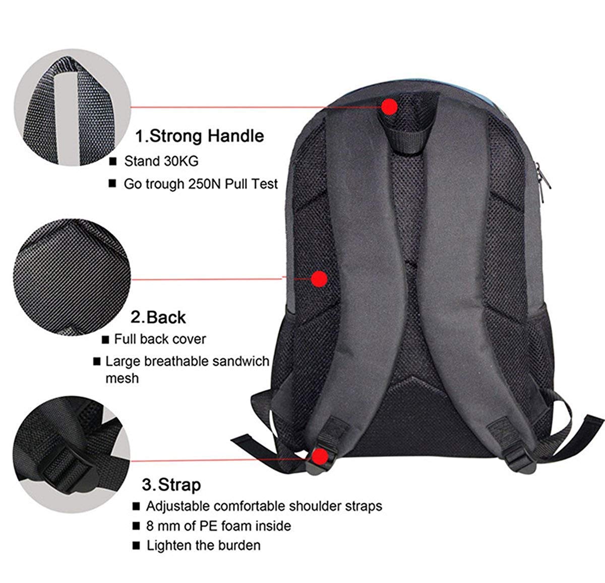 3-Piece Fire Water Football Design Backpack Set for Teen Boys - School Backpack, Lunch Bag & Pen Holder - Perfect for School, Sports & Travel