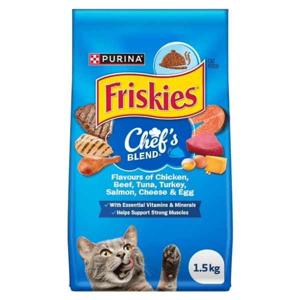 Friskies Chef's Blend Dry Cat Food - 3.3lb Bag of Premium Kibble for Adult Cats | High Protein Nutrition for Indoor & Outdoor Cats | Perfect for Daily Feeding & Mealtime Enrichment