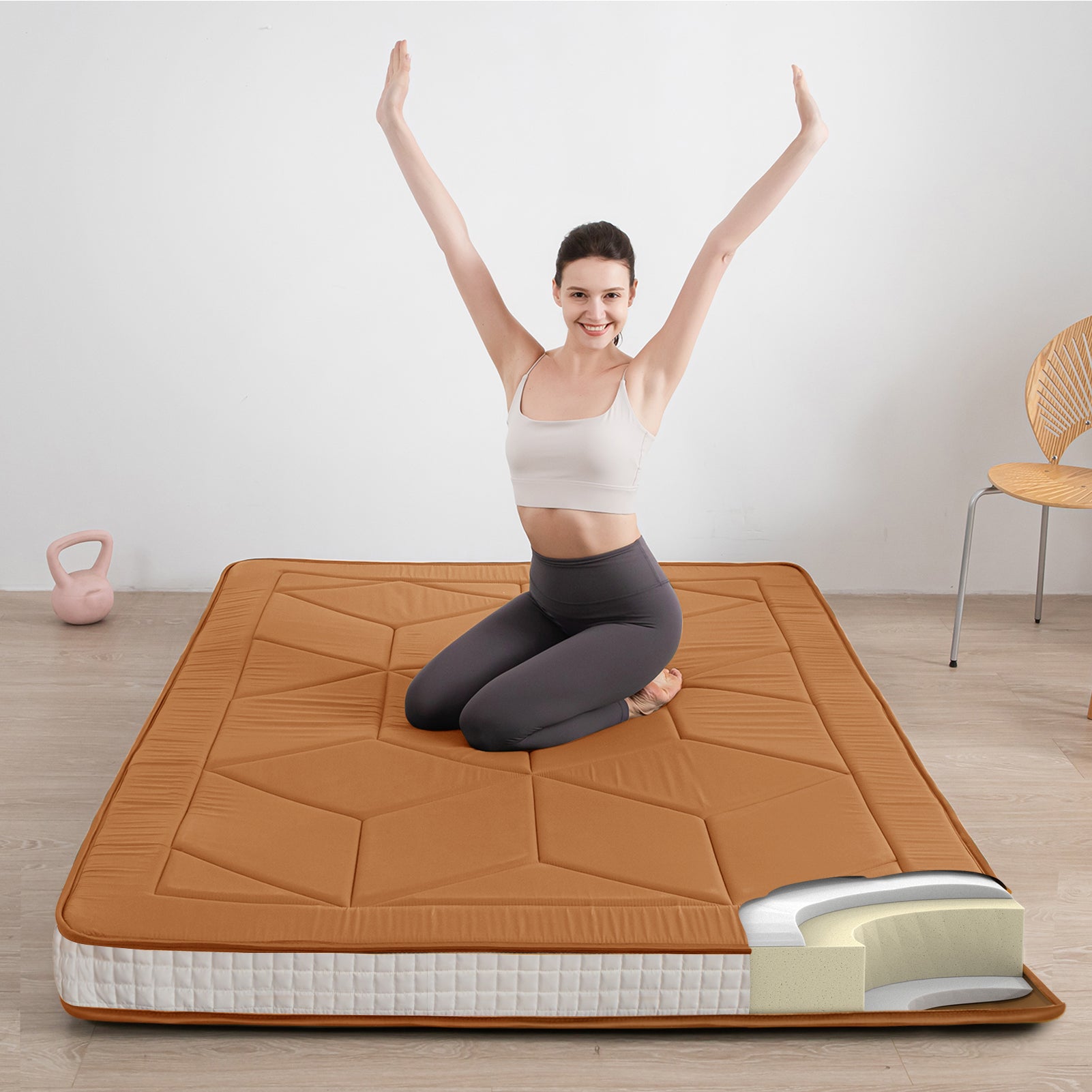 MAXYOYO 6-Inch Extra Thick Floor Futon Mattress - Geometric Diamond Quilted Bed Mattress Topper for Guest Bed, Dorm Room & Small Space Living | Foldable Floor Cushion for Sleeping, Lounging & Meditation
