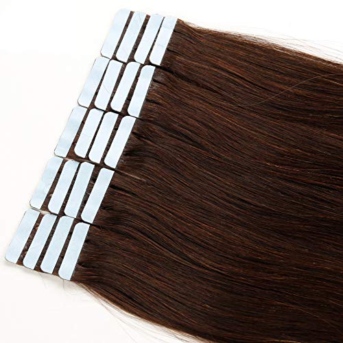 Smartinnov Tape Hair Extensions #2 Dark Brown - 20pcs 22in Body Wave Human Hair Tape-in Extensions (60g) - Soft Wavy Real Hair for Volume & Length - Perfect for Weddings, Parties & Daily Styling