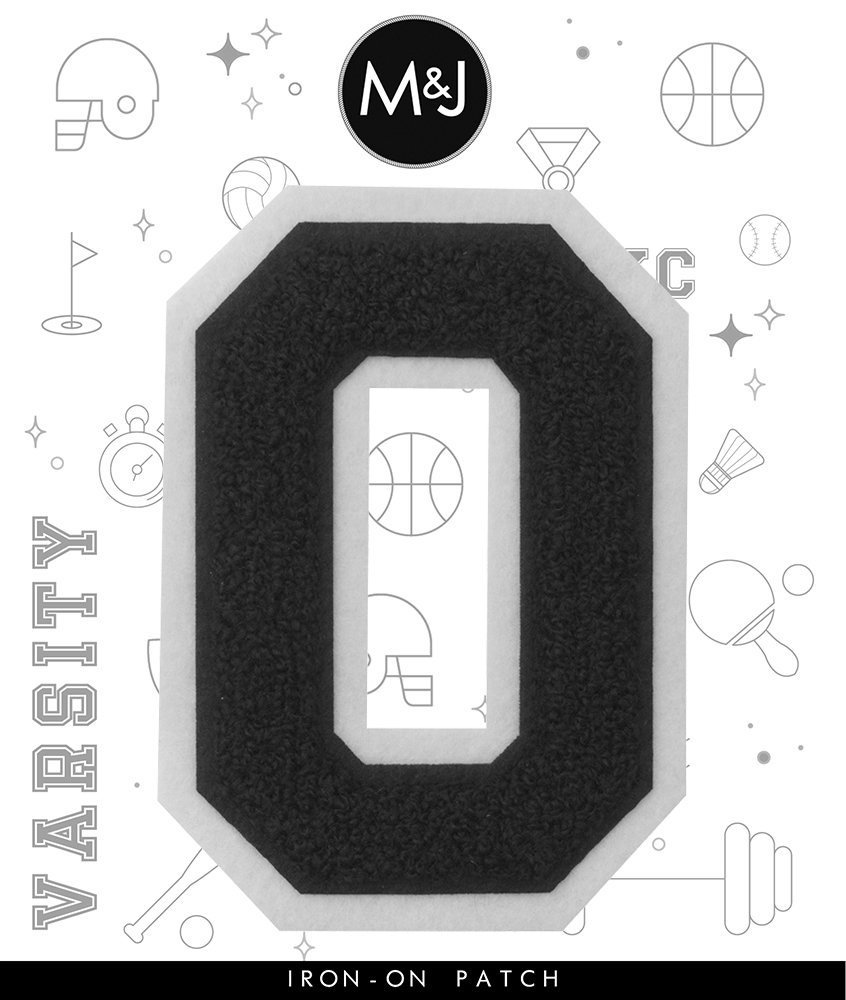 O - Black on White - 4.5 Inch Heat Seal/Sew On Chenille Varsity Letter Patch for Jackets, Hats & DIY Crafts